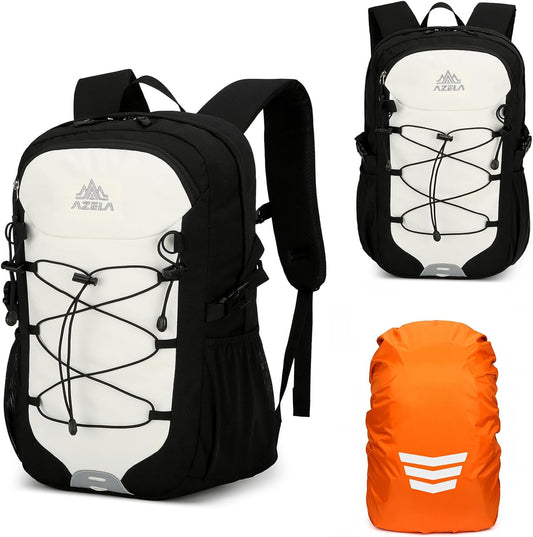 GES 30L Hiking Backpack Lightweight Water Resistant Daypack with Rain Cover & Laptop Compartment for Travel, Camping, trekking, Work(Black and white)
