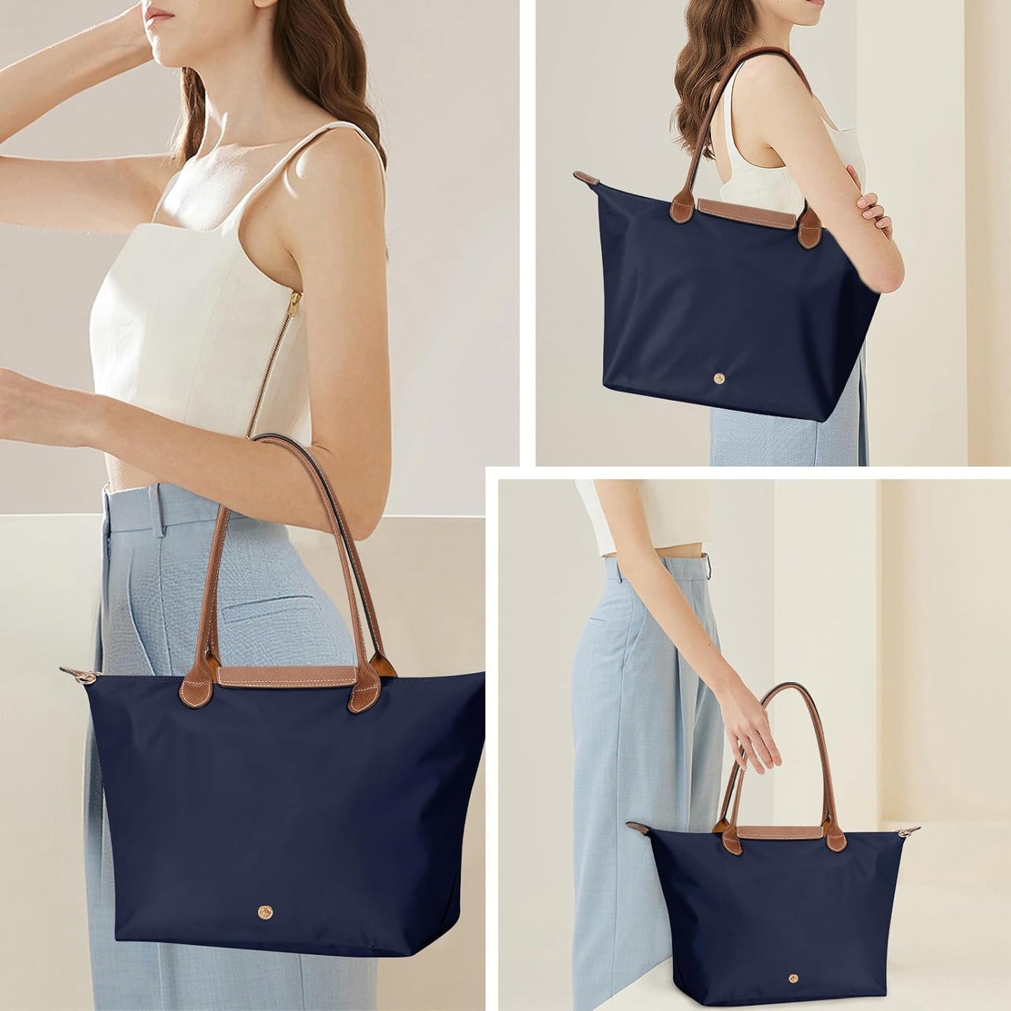 Tote Bag for Women with Purse Organizer Insert, Foldable Large Capacity Waterproof Nylon Bag for Travel, and Daily Use