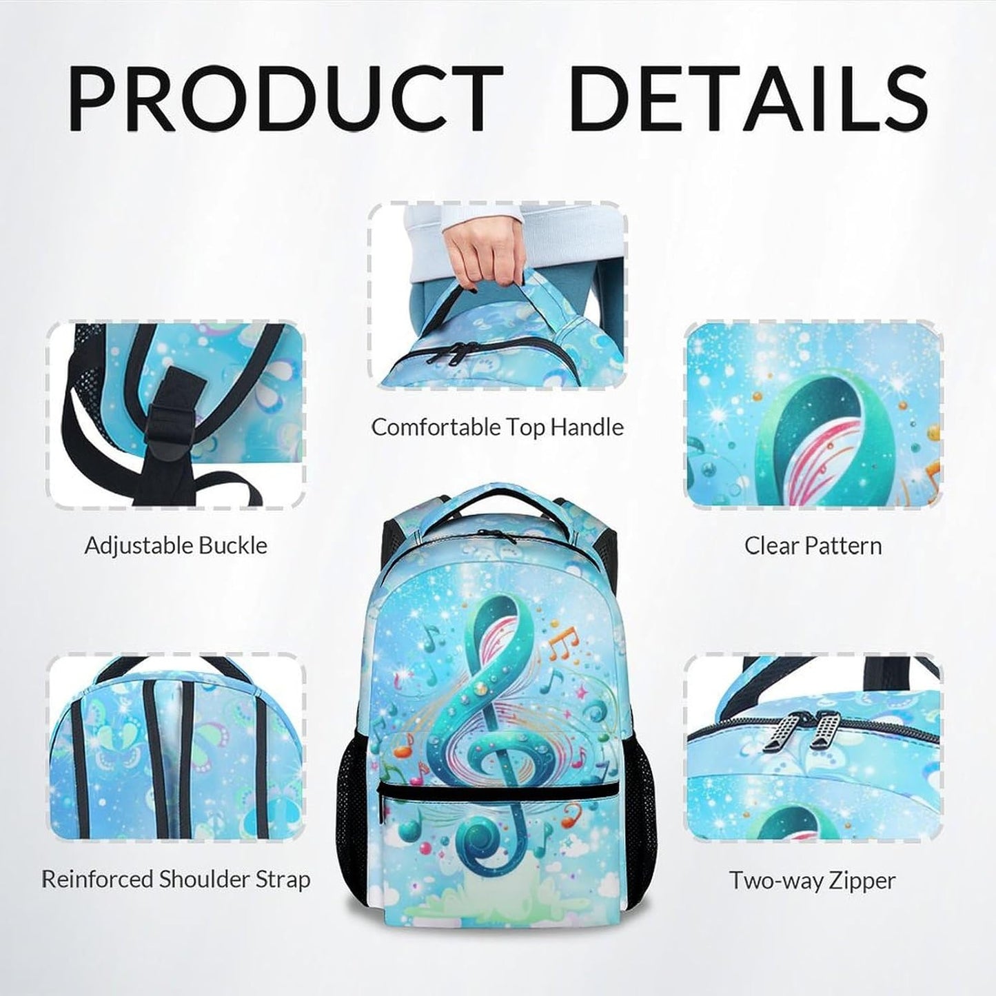 Backpack for Girls - School Bag for Kids & Music Lovers - School Back Pack with Large Capacity - 17 Inch Aesthetic Schoolbag for Primary Preschool