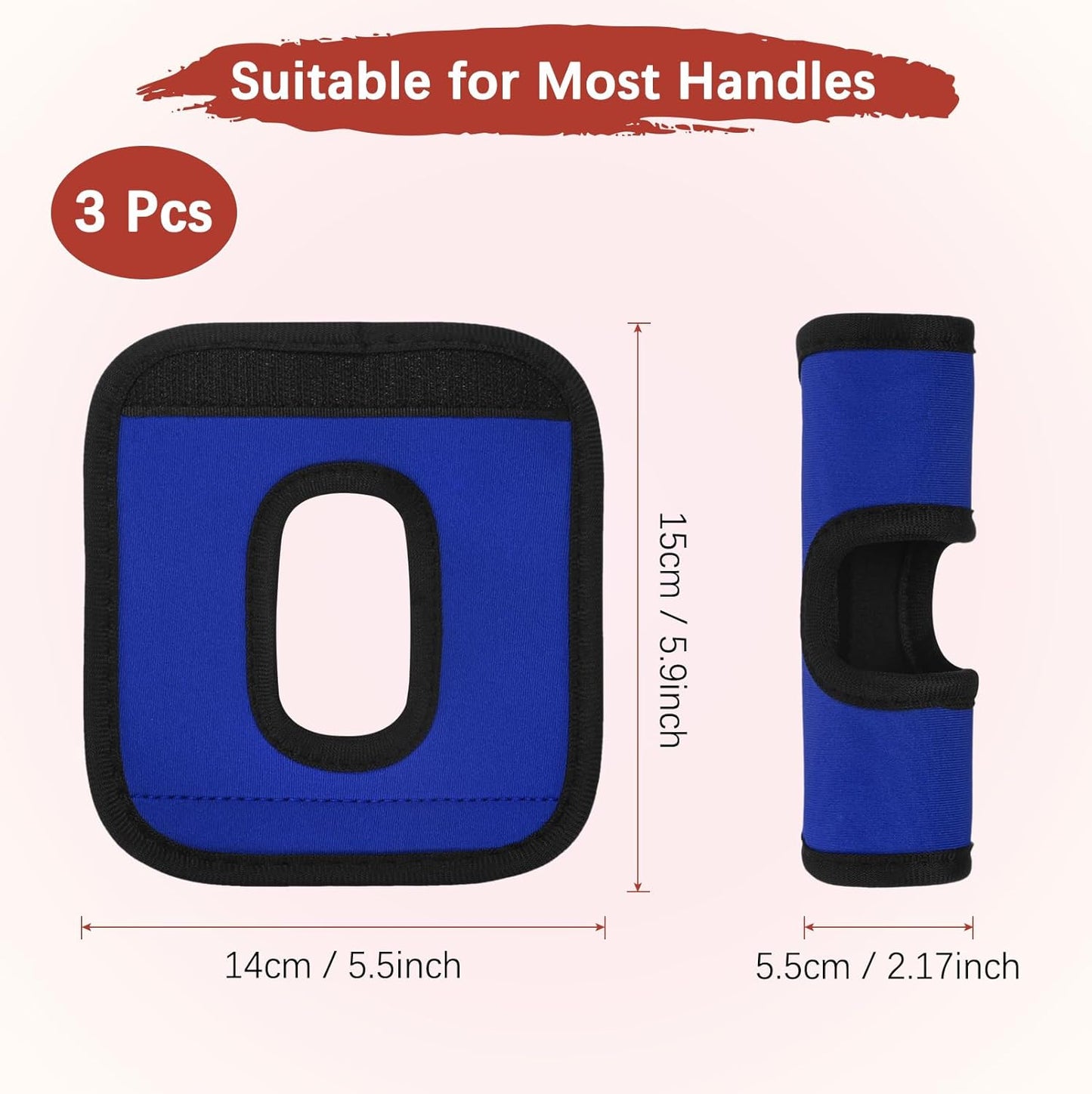 Luggage Handle Wrap [3PCS] - Neoprene Luggage Identifiers Hollow Design Use for Push-Button Suitcase & Trolley Case - [Sapphire Blue-6IN/15CM] Comfort Grip Handle Cover