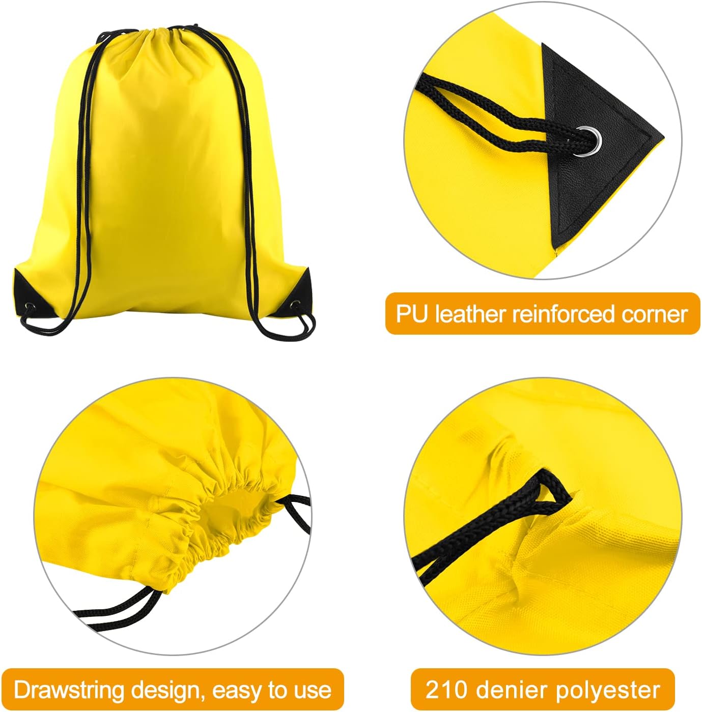 PLULON 25 Pcs Yellow Drawstring Backpack Bags Bulk String Backpack Cinch Sack Pull Sport Gym Backpack Bags for Yoga Traveling Outdoor Sports