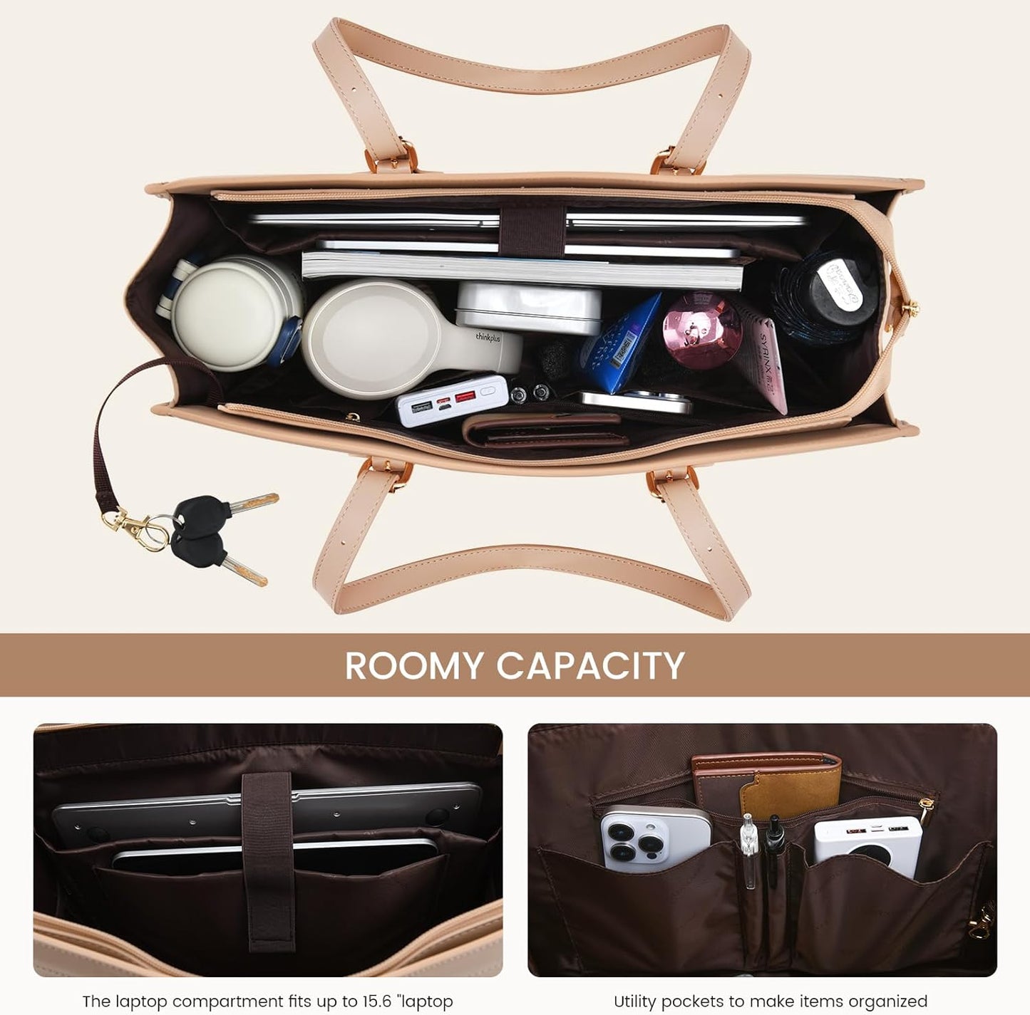 LOVEVOOK Laptop Bag for Women,15.6 inch Laptop Tote Bag Waterproof PU Leather Computer Bag Work Bags for Business Office, Large Capacity Laptop Purse Professional Work Tote Black