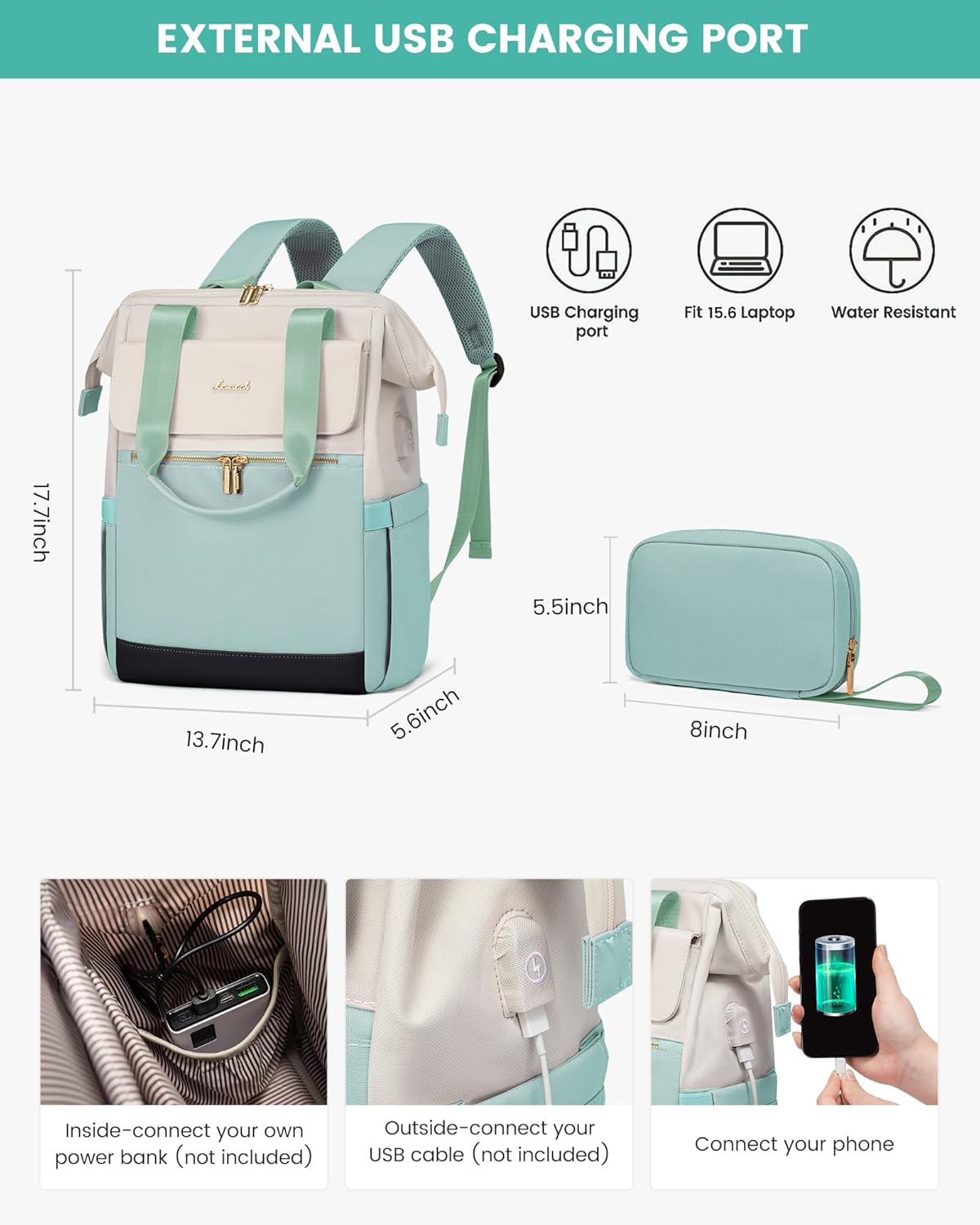 LOVEVOOK Laptop Backpack for Women, 15.6 Inch Work Laptop Bag with USB Port, Fashion Teacher Nurse