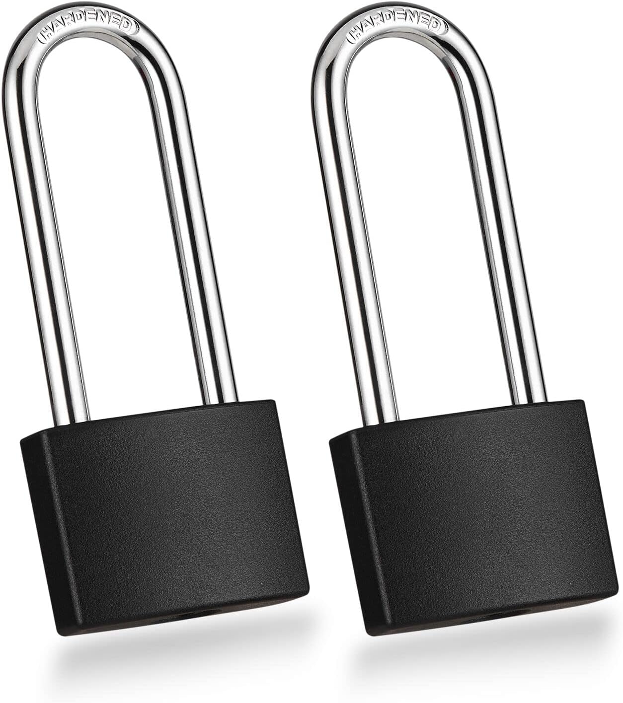 2 Pack Covered Aluminum Padlocks with Key, Black Locker Lock with Long Shackle for Gates, Fences, Toolboxes,