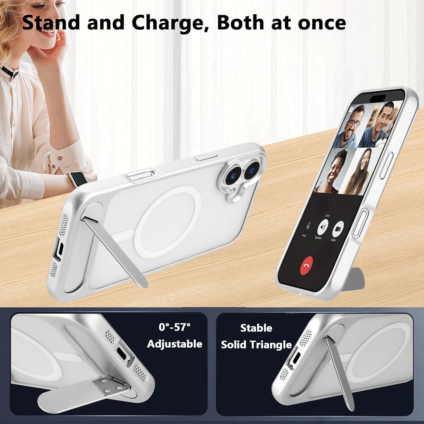 Tikoo Strong Magnetic for iPhone 16 Plus Case with Magsafe and Built-in Invisible Kickstand Slim Translucent Matte Military Grade Protective Phone Case for iPhone 16 Plus 6.7”