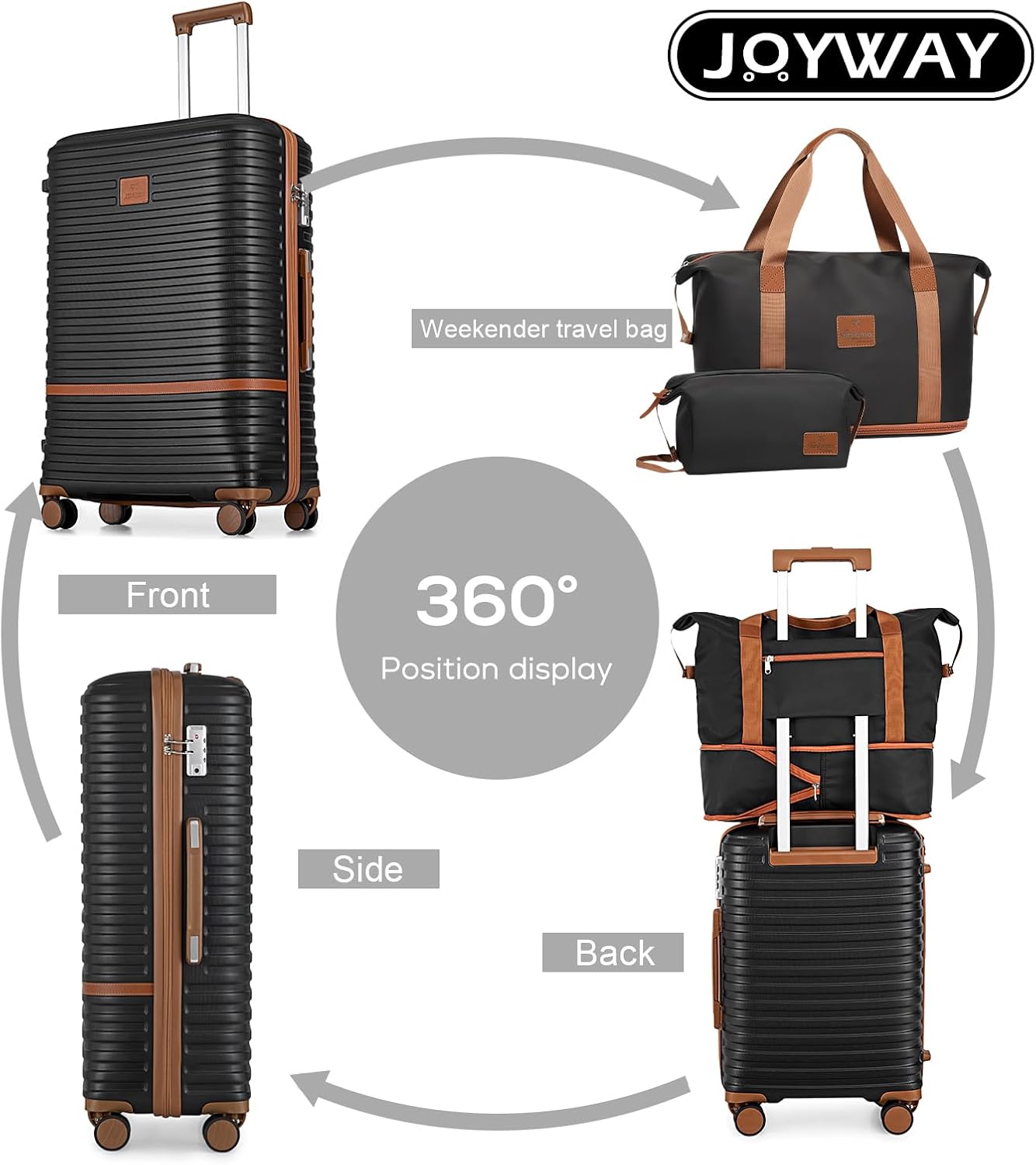 Joyway 28 Inch Large Luggage Hardside Suitcase with Spinner Wheel, Lightweight 3 Piece Suitcase Set with TSA Lock
