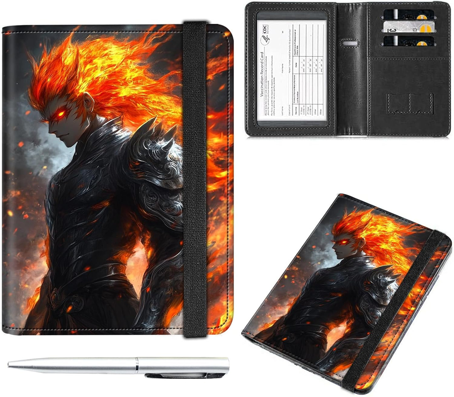 Passport and Vaccine Card Holder Cover Combo,Travel Passport Holder Wallet with RFID Blocking, Leather Vaccine Card Slot Passport Cover Case for Women & Men,Sun Wukong Anime