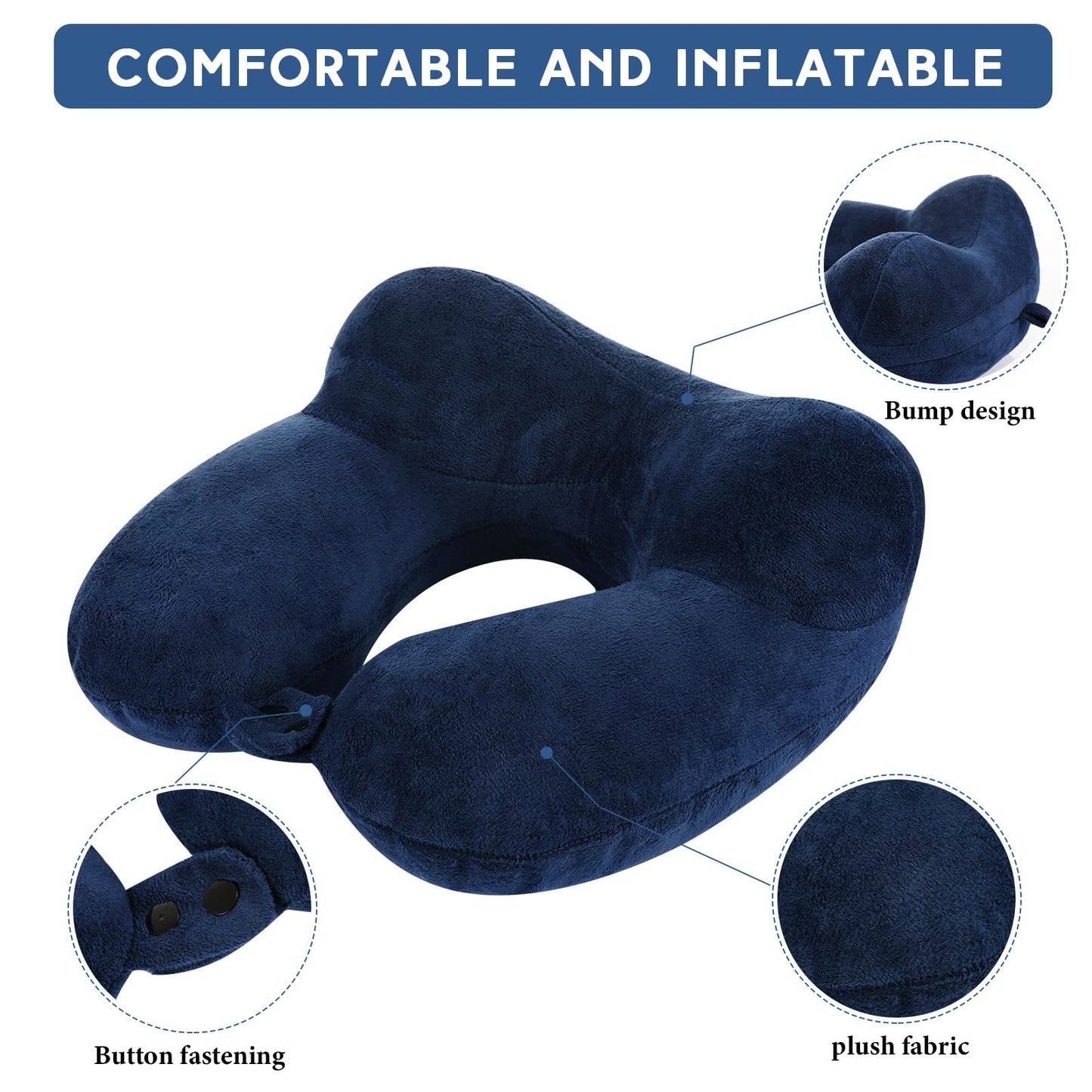 Sintuff 2 Inflatable Neck Pillow Airplane Travel, Light Gray and Dark Blue