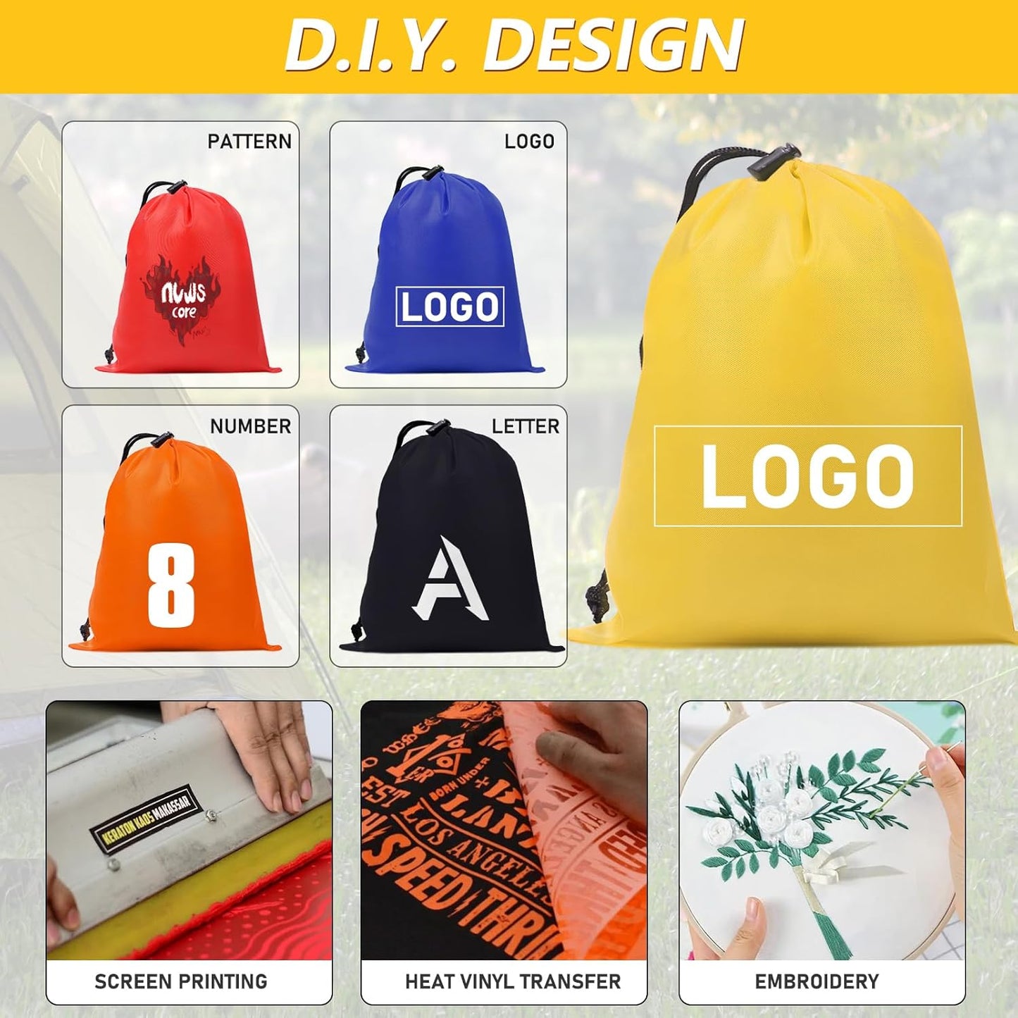 iMucci Upgrade Waterproof Drawstring Bag Sack Nylon Bag Ditty Bag for Gym Traveling, Hiking, Yoga, Shopping