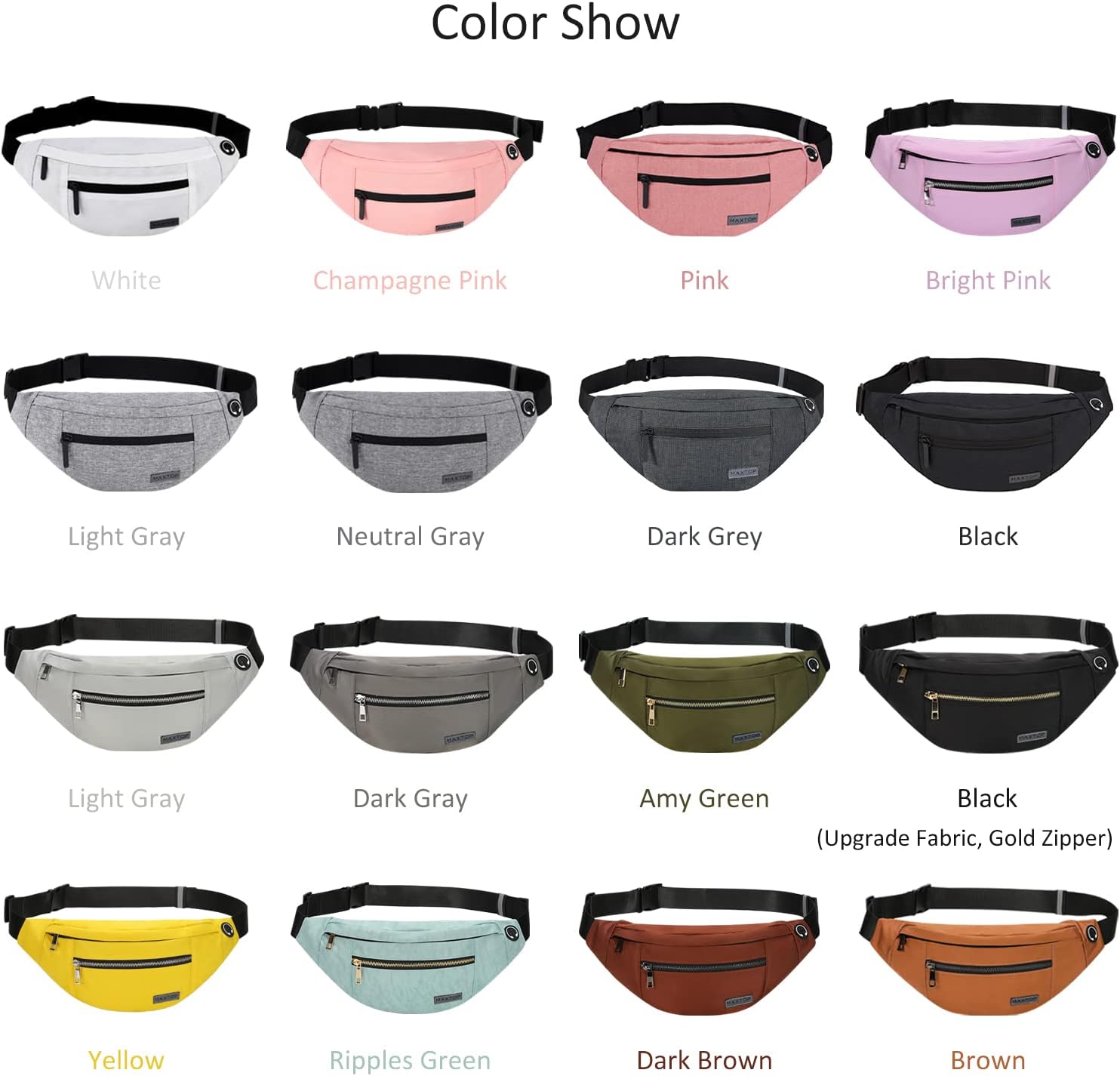 MAXTOP Large Crossbody Fanny Pack with 4-Zipper Pockets,Gifts for Enjoy Sports Festival Workout