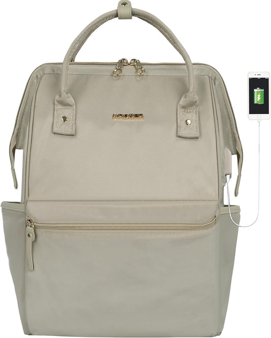 KROSER Laptop Backpack 17" Stylish Backpack Water Repellent College Casual Daypack with USB Port Travel Business Work Bag for Men/Women Light khaki