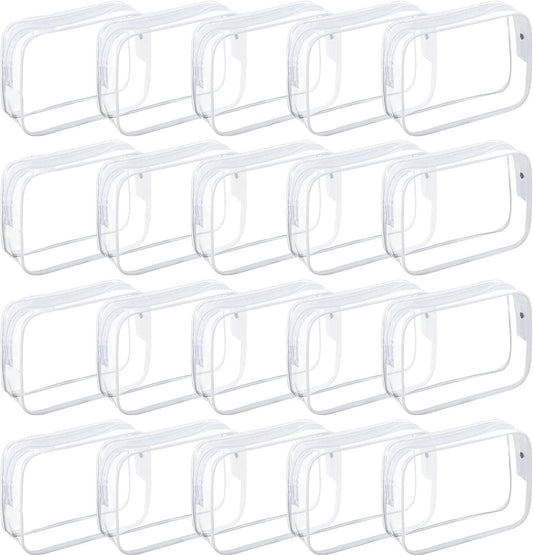 Tergy 20 Packs Clear Cosmetics Bags for Women Men Waterproof Toiletry Bags PVC Makeup Bags Organizer Case with Zipper for Travel Bathroom (White)