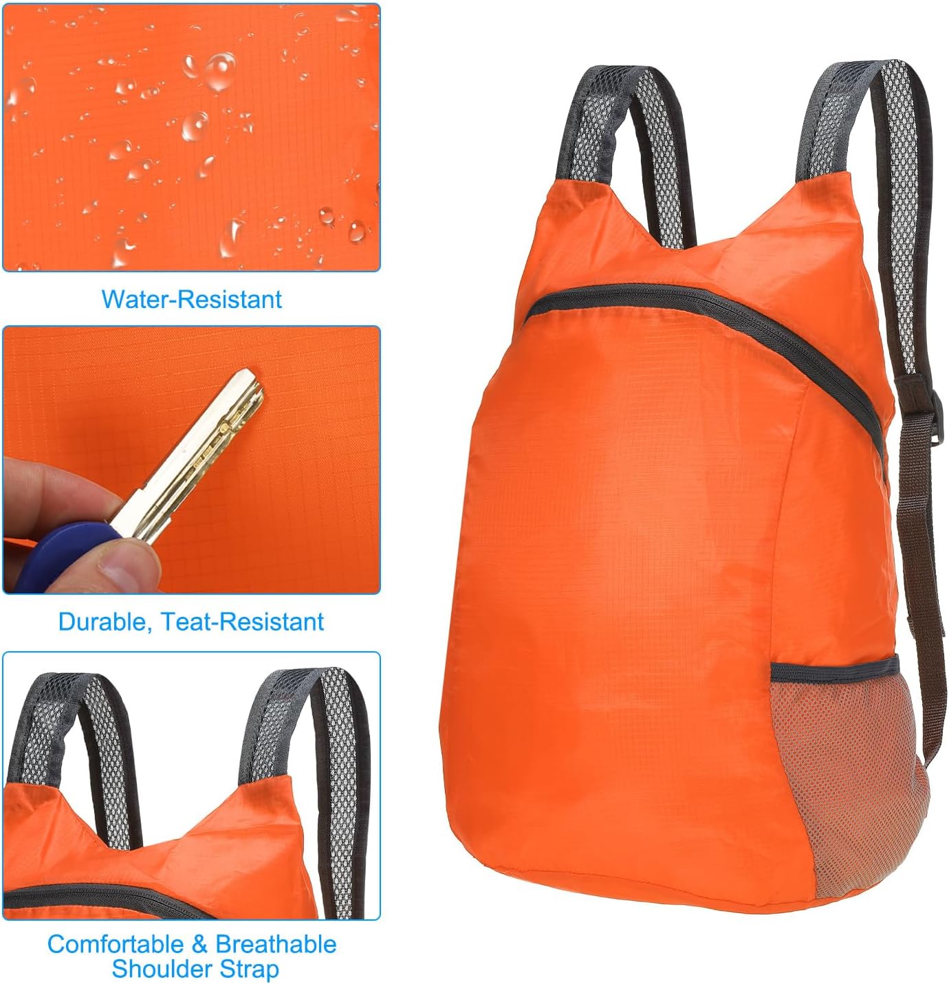 PATIKIL Hiking Backpack, 15L-20L Packable Lightweight Backpack Daypack Small Foldable Outdoor Camping Cycling Backpacking Shoulder Bag, Orange