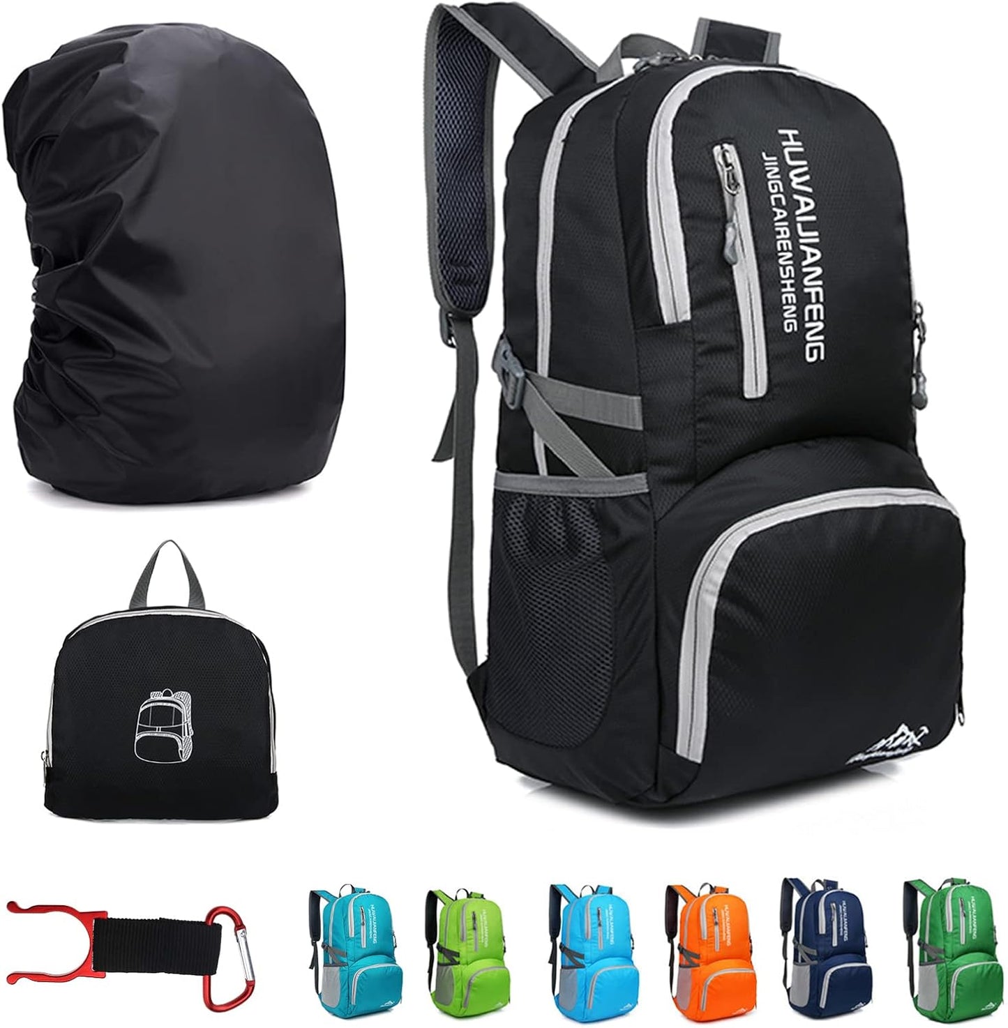 Hiking knapsack,30l sporty lightweight folding waterproof ultralight knapsack for outdoor camping picnic hiking with waterproof rain (black)