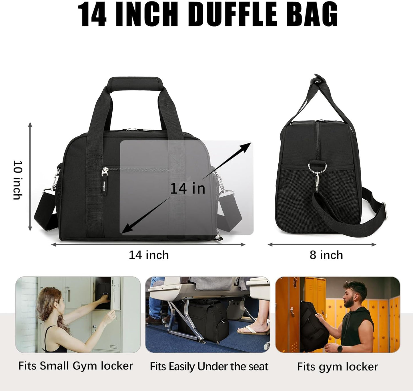 SeaRock 14 inch Small Gym Bag for Women & Men - Mini Duffle Bag Weekender & Overnight with Shoe Compartment Travel, Sports, Workout, Black