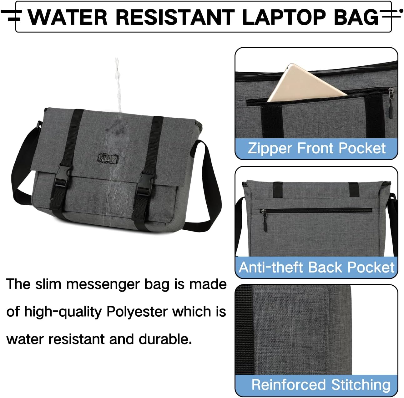 VASCHY Messenger Bag,Water Resistant Casual Lightweight Slim Crossbody Shoulder Bag for Men Women Work School for 14in Laptop