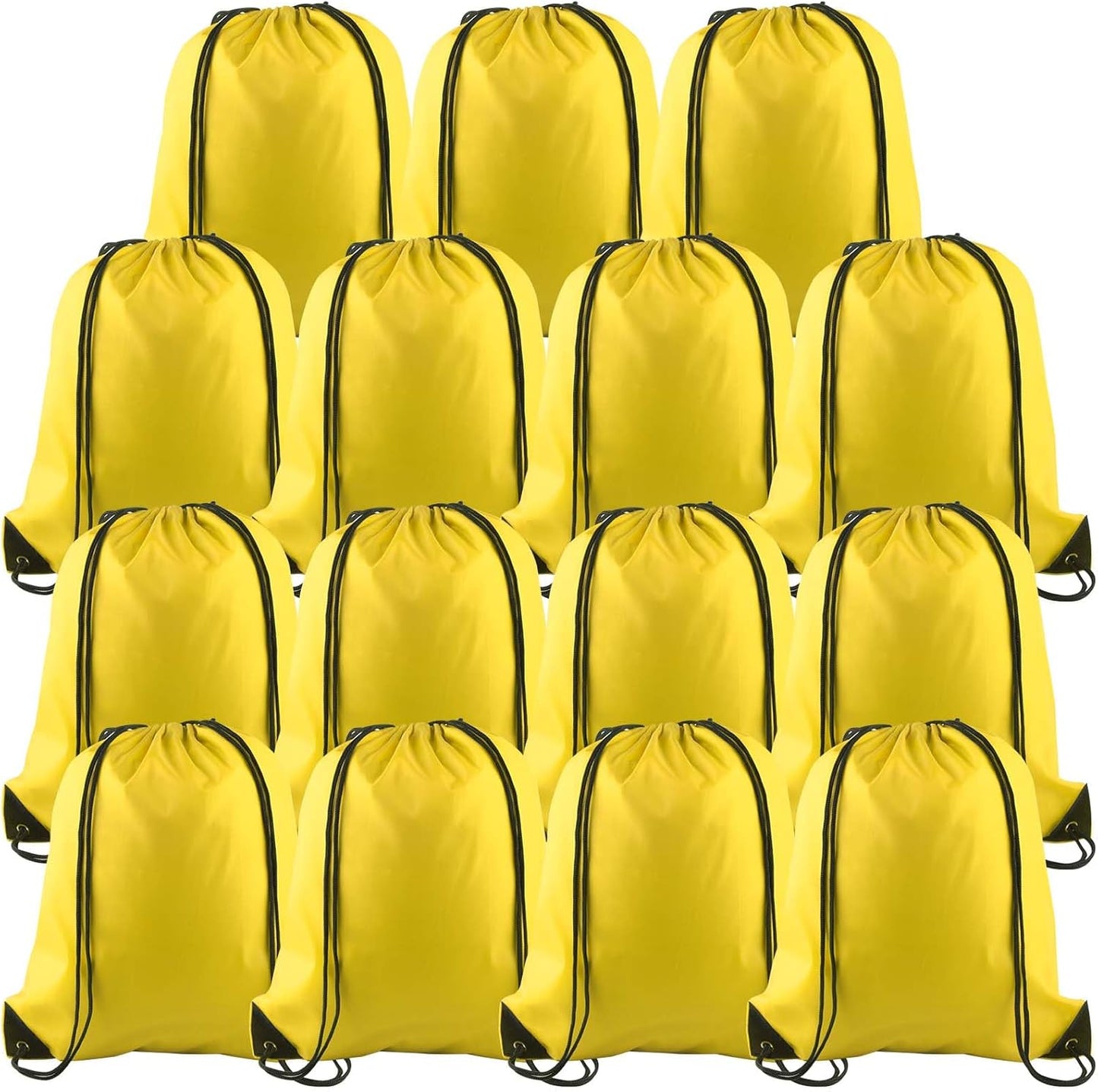 PLULON 15 Pcs Yellow Drawstring Bags, Drawstring Backpack Bulk, Modern Casual Gym Backpack Bags for Yoga Traveling Outdoor Sports