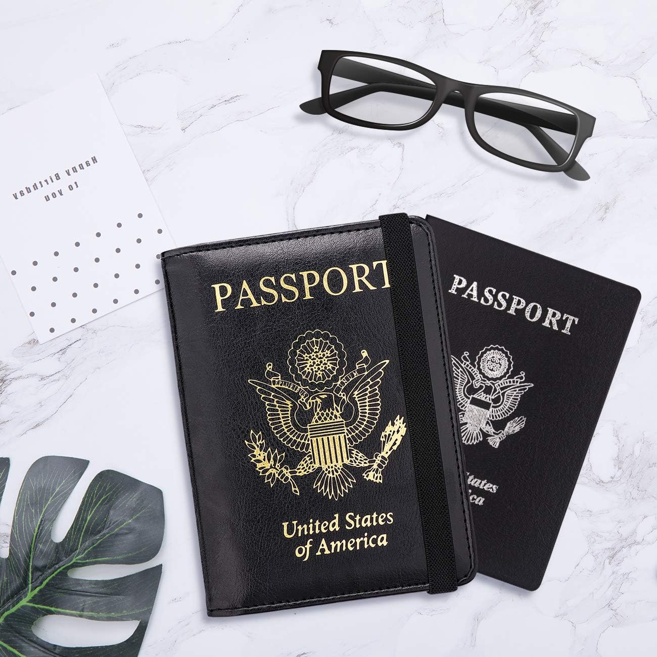 WALNEW Passport Holder for Travel, RFID Passport Cover Wallet for Women Men, PU Leather Passport Book Card Holder Case with Pen, Travelling Essentials for Flying