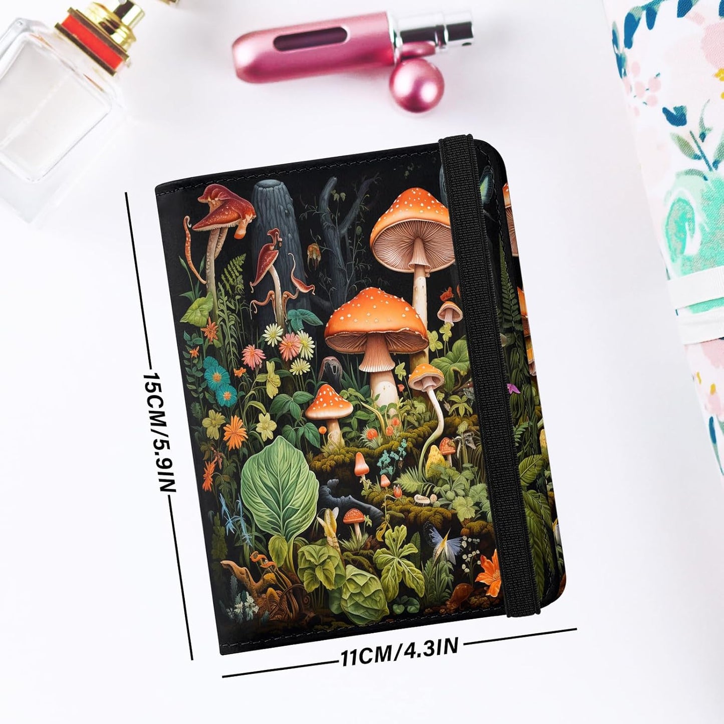 Cute Passport Holder and Holder Combo Passport Cover with Compatible Wallet Credit Card Protector RFID Blocking Women Men (Black Mushroom)