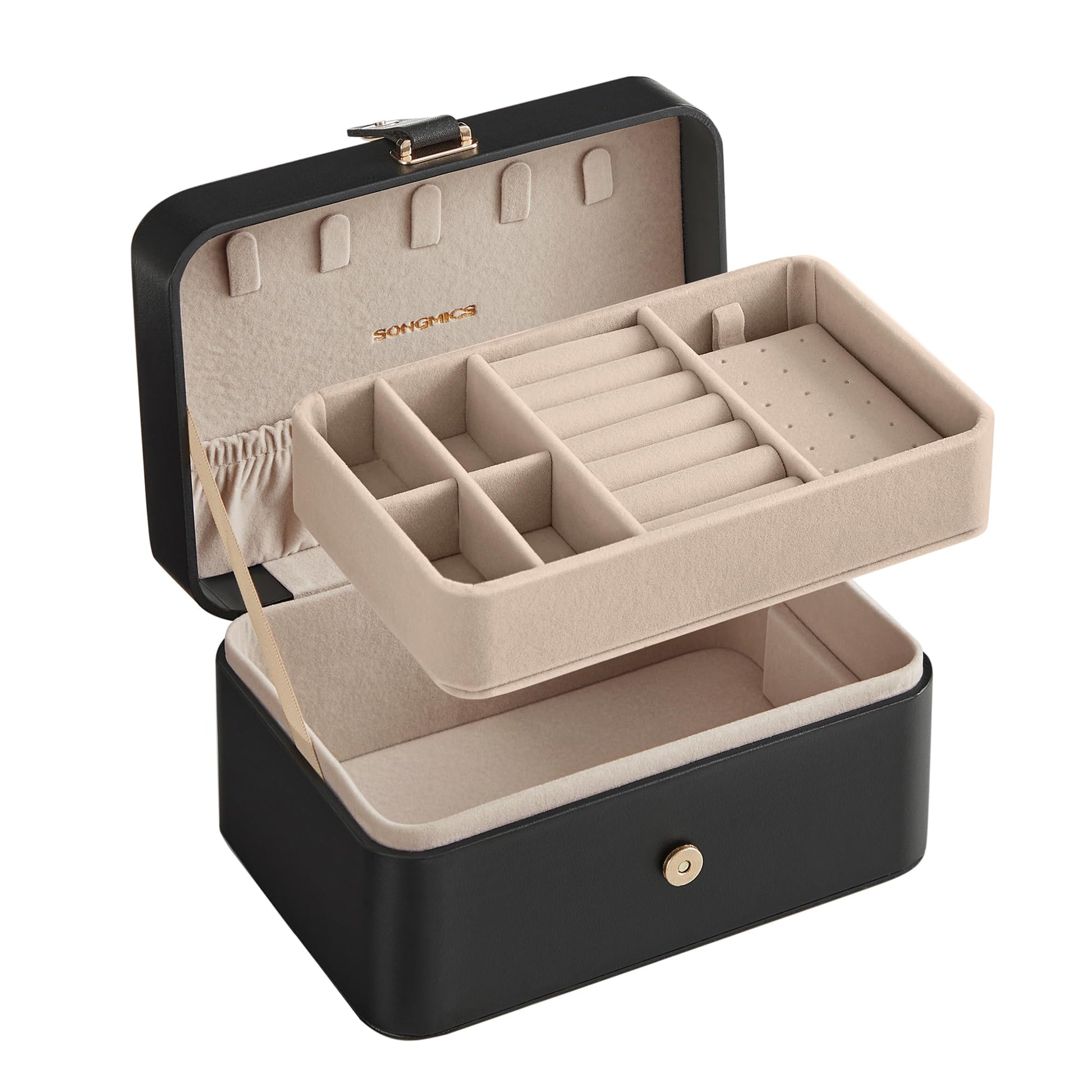 SONGMICS Travel Jewelry Organizer, 2-Layer Portable Jewelry Box Case