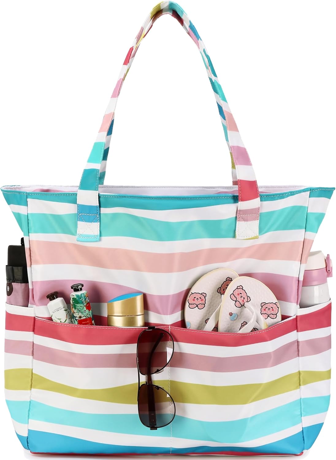 LEDAOU Beach Bag Waterproof Sandproof Women Tote Bag Pool Bag with Zipper for Gym Grocery Travel