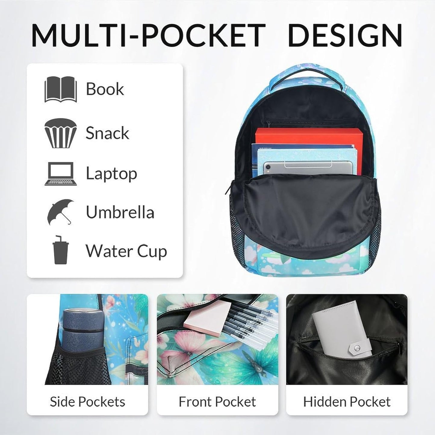 Backpack for Girls - Butterfly Backpack for Kids - Toddlers School Bag with Butterfly Print - 17