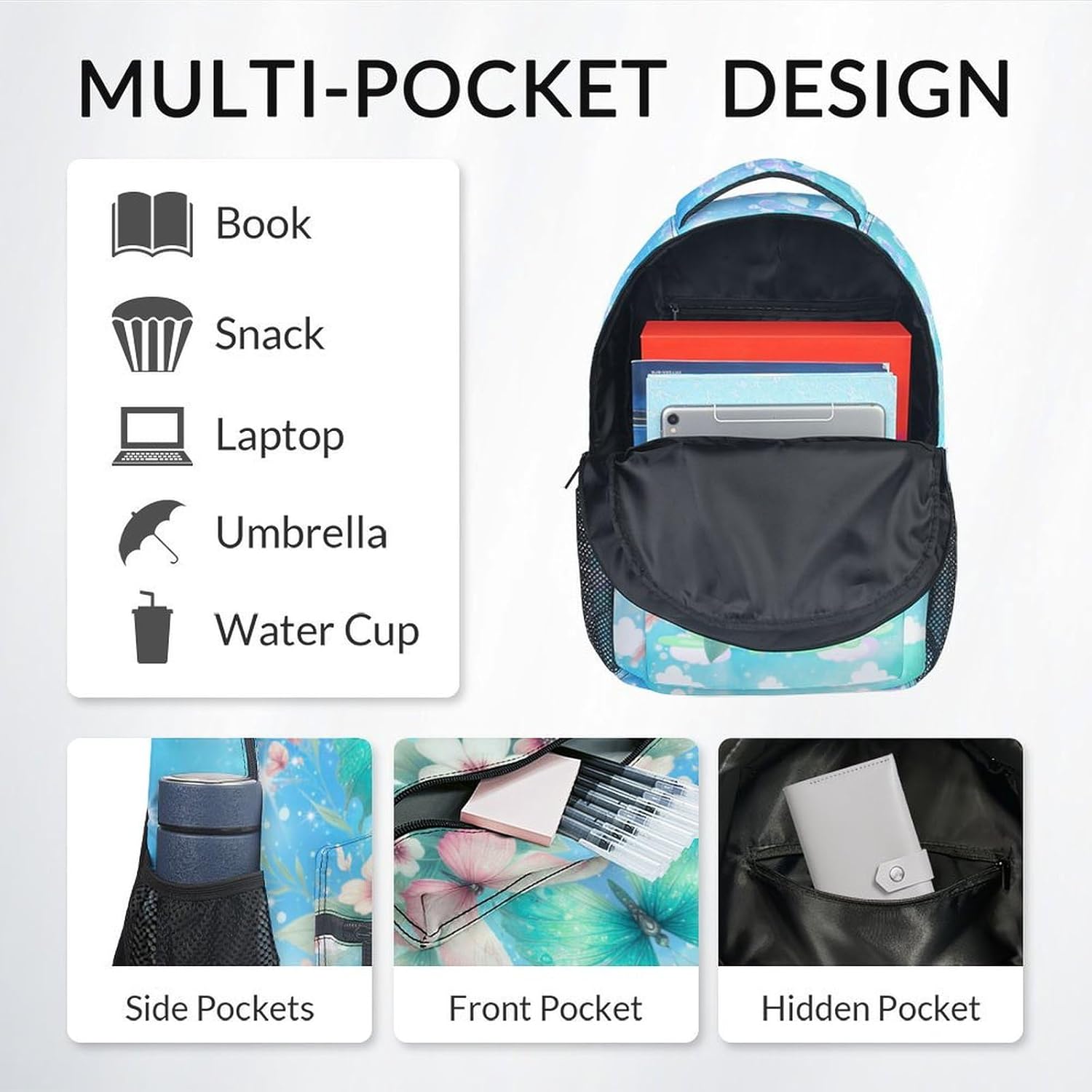 Backpack for Girls - Butterfly Backpack for Kids - Toddlers School Bag with Butterfly Print - 17