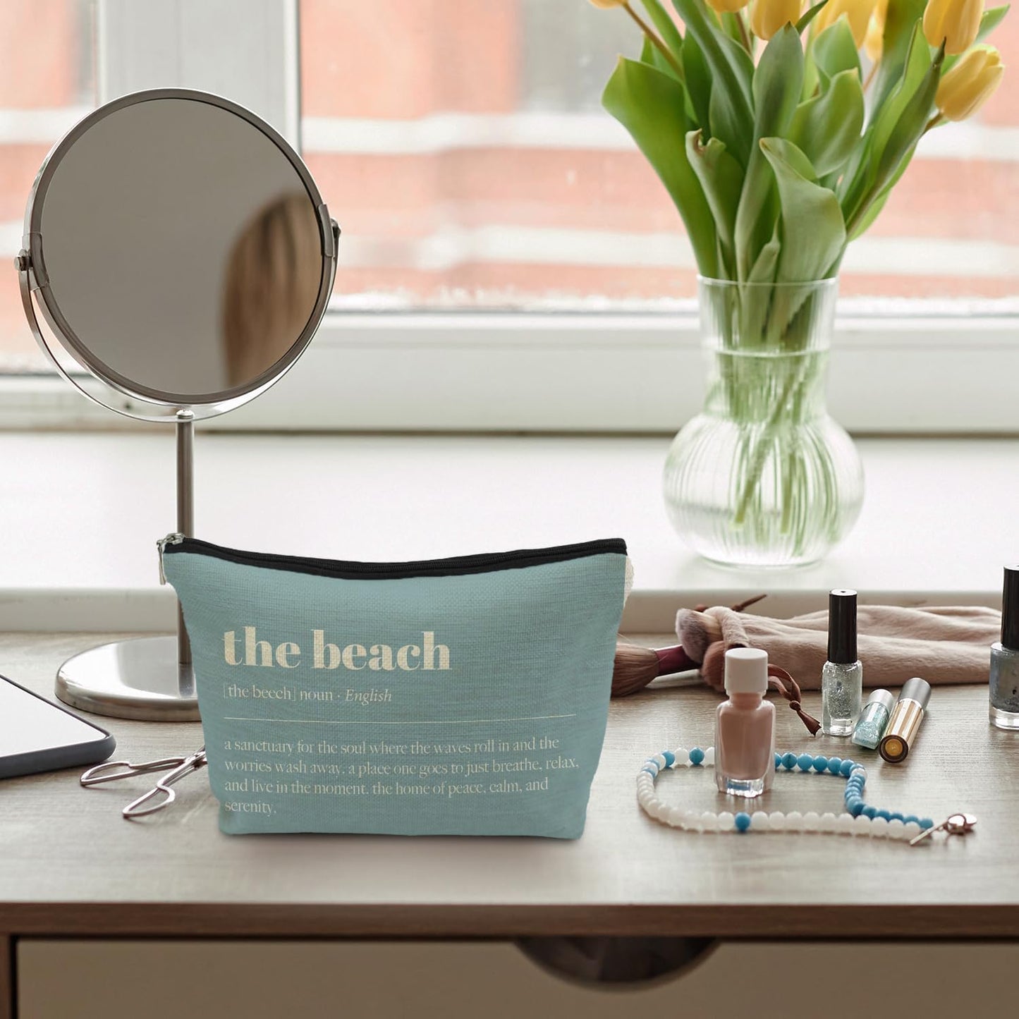 Blue The Beach Life Gift Makeup Bag, Coastal Beach Lover Gift for Women, Summer Coastal Cosmetic Makeup Bag, Blue Ocean Crabs Pouch Purse