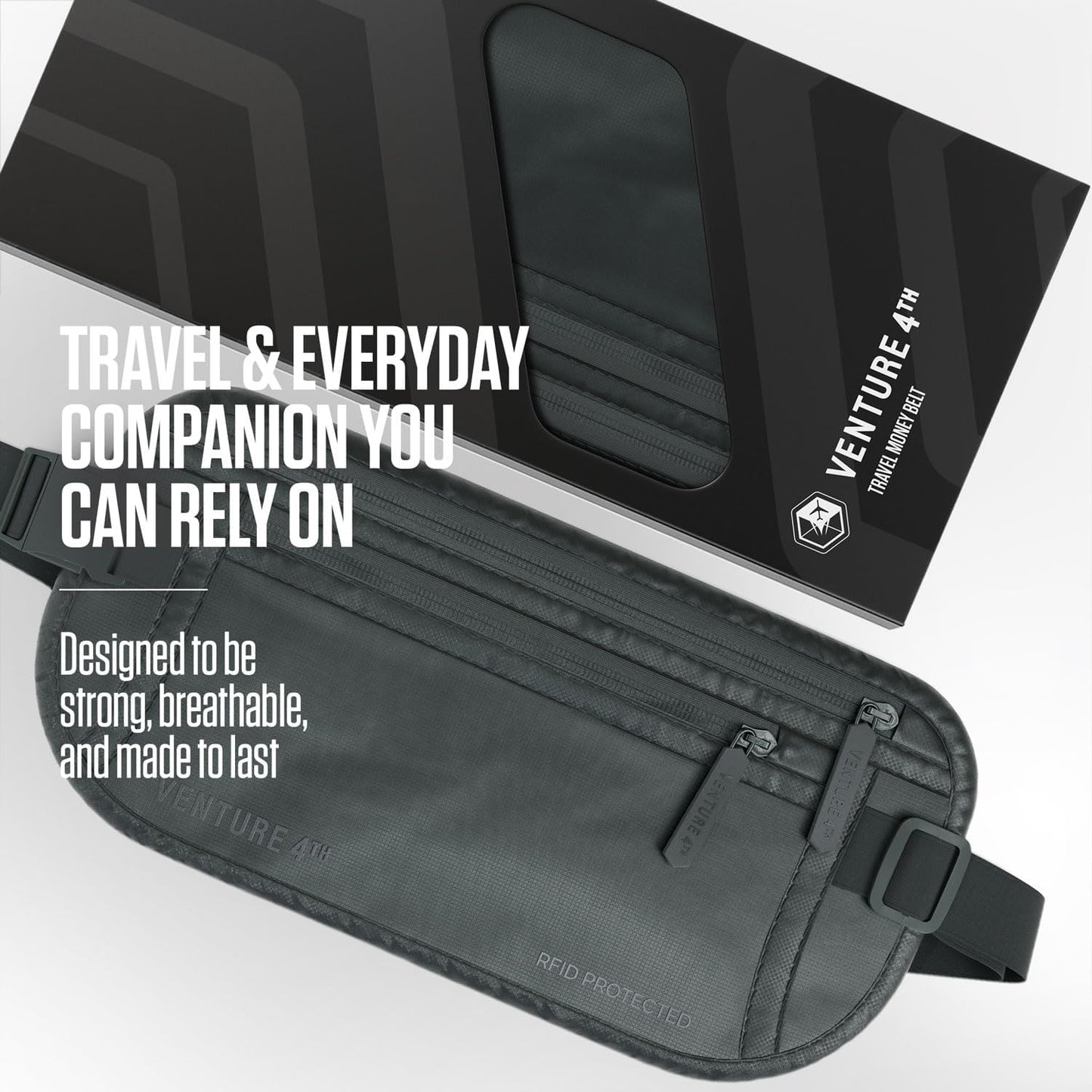 Travel Money Belt, RFID Blocking for Men & Women - Ideal for Keeping Your Cash, Credit Card, Passport, Phone Safe When Traveling (Sleek Gray)