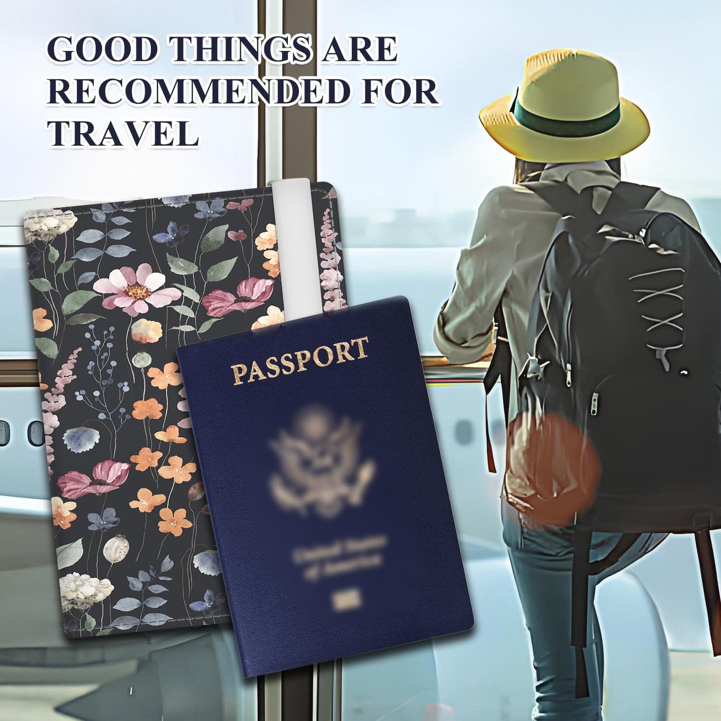 Passport Holder for Travel Essentials, RFID Premium Leather Passport Wallet Cover Case for Travel Must Haves Accessories, Passport Holders for Women Men Cute Boho Leaf
