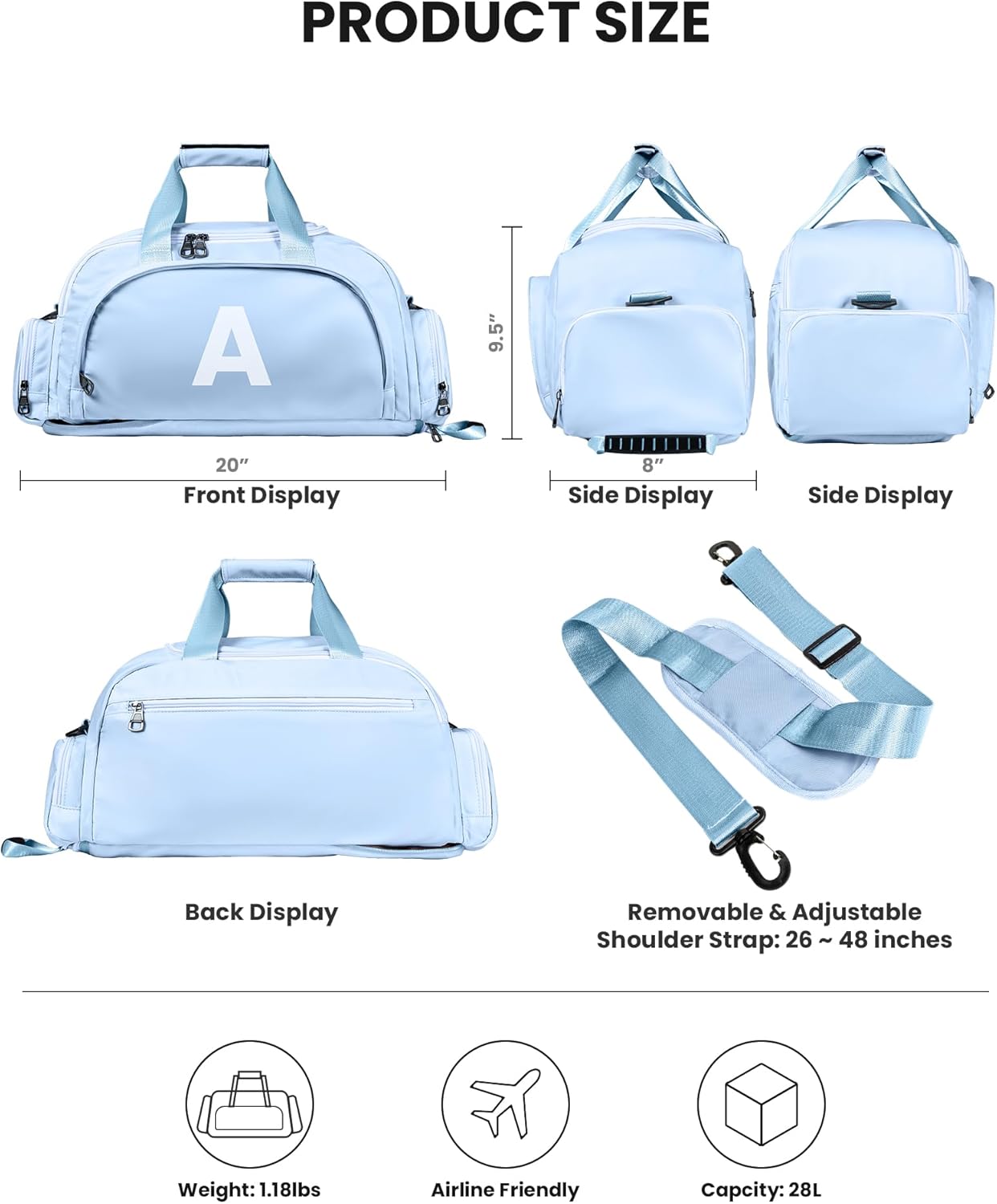 Teenage Girl Gifts 13-15, Initial Gym Bags with Shoe Compartment, Dance Bag for Girls, Monogram Kid Overnight Bags, Ballet Sport Gymnastics Cheer Travel Duffle Tote (Letter Z)