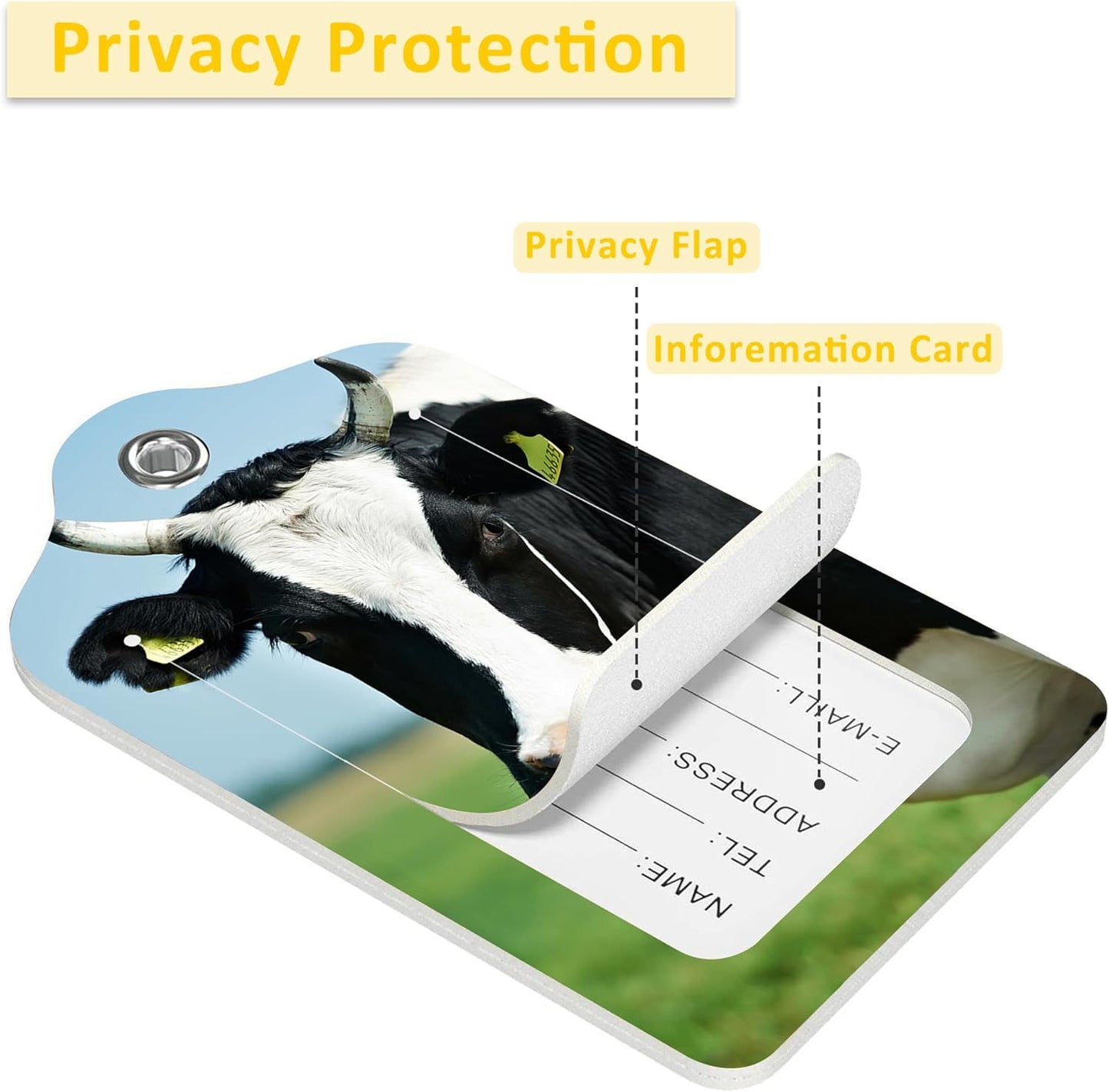 2 Pack Luggage Tags for Suitcases,White Milch Cow with Black Spots Luggage Tag,PU Leather Id Label Luggage Tags with Stainless Steel Loop and Privacy Cover for Women Men Teens Travel