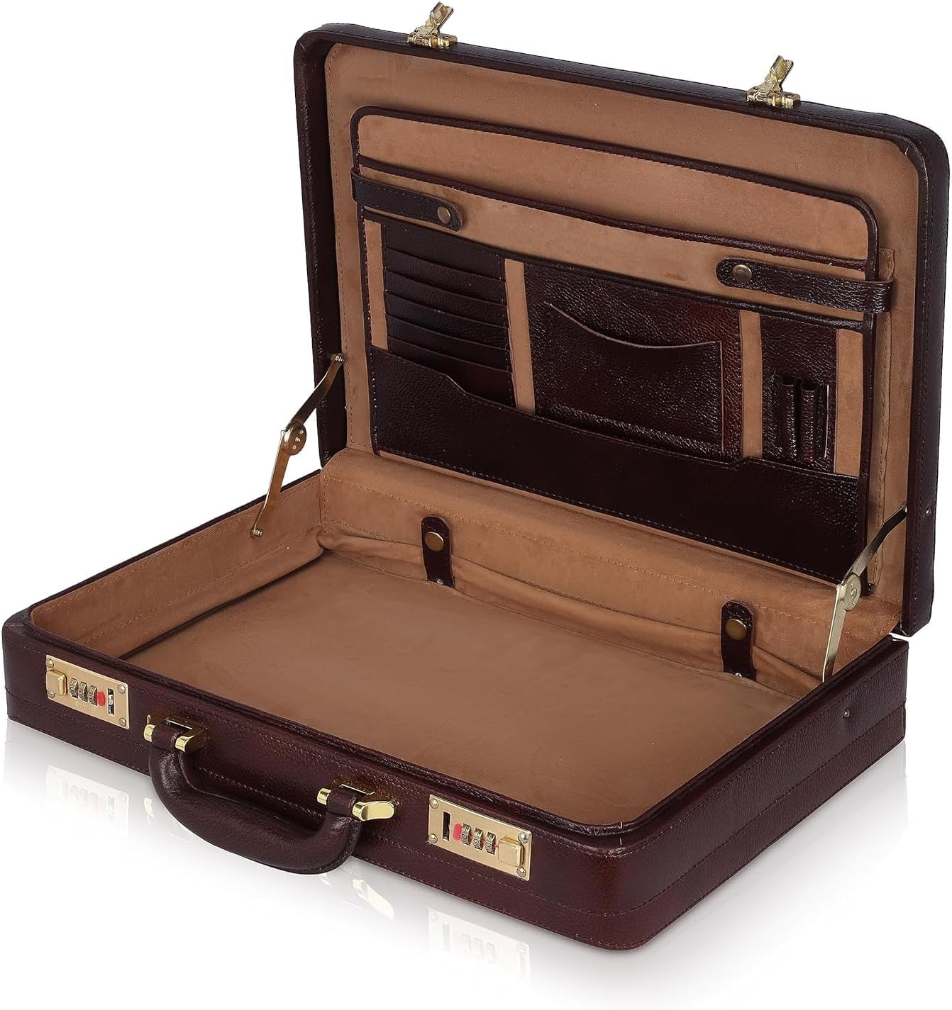 Full Grain Leather Briefcase Attache Case For Unisex Size L18 x W5 x H12 Inches Expandable Briefcase Bag