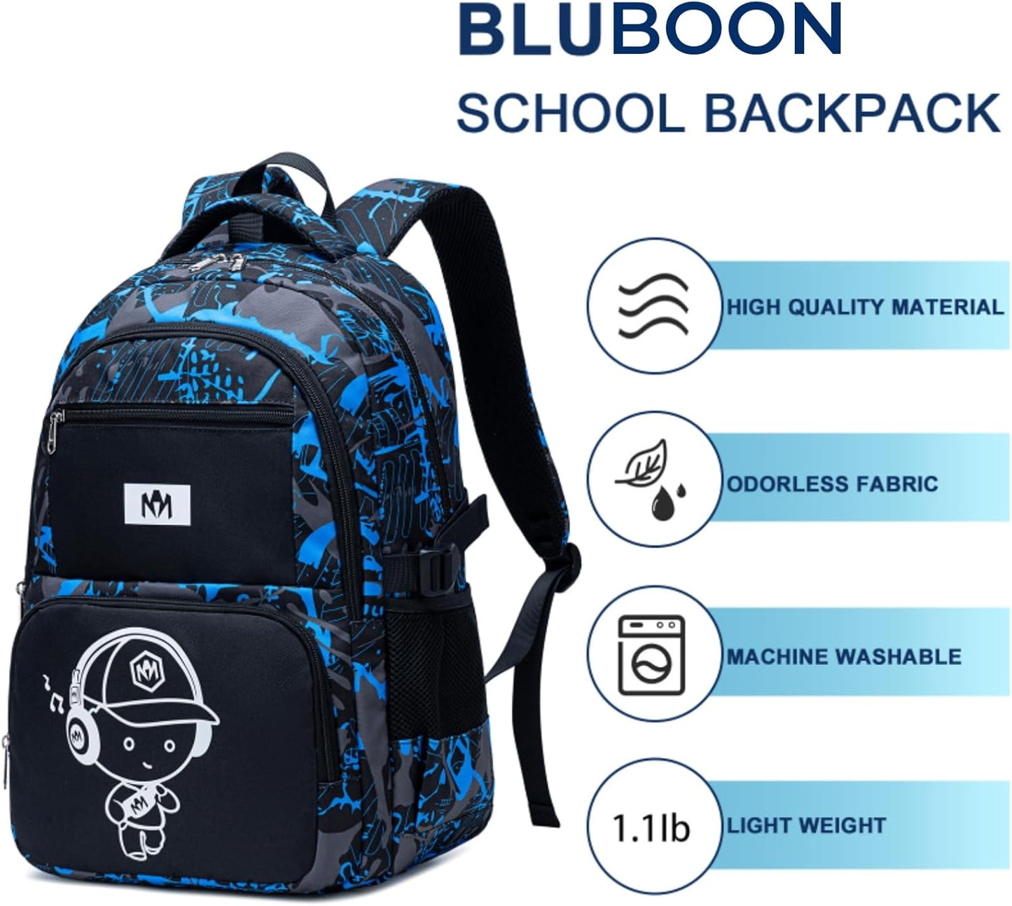 Bluboon Kids Backpack Boys Camo Bookbag Teens Elementary School Bag Daypack Travel Back Pack Middle school (Boy-football 2pcs)