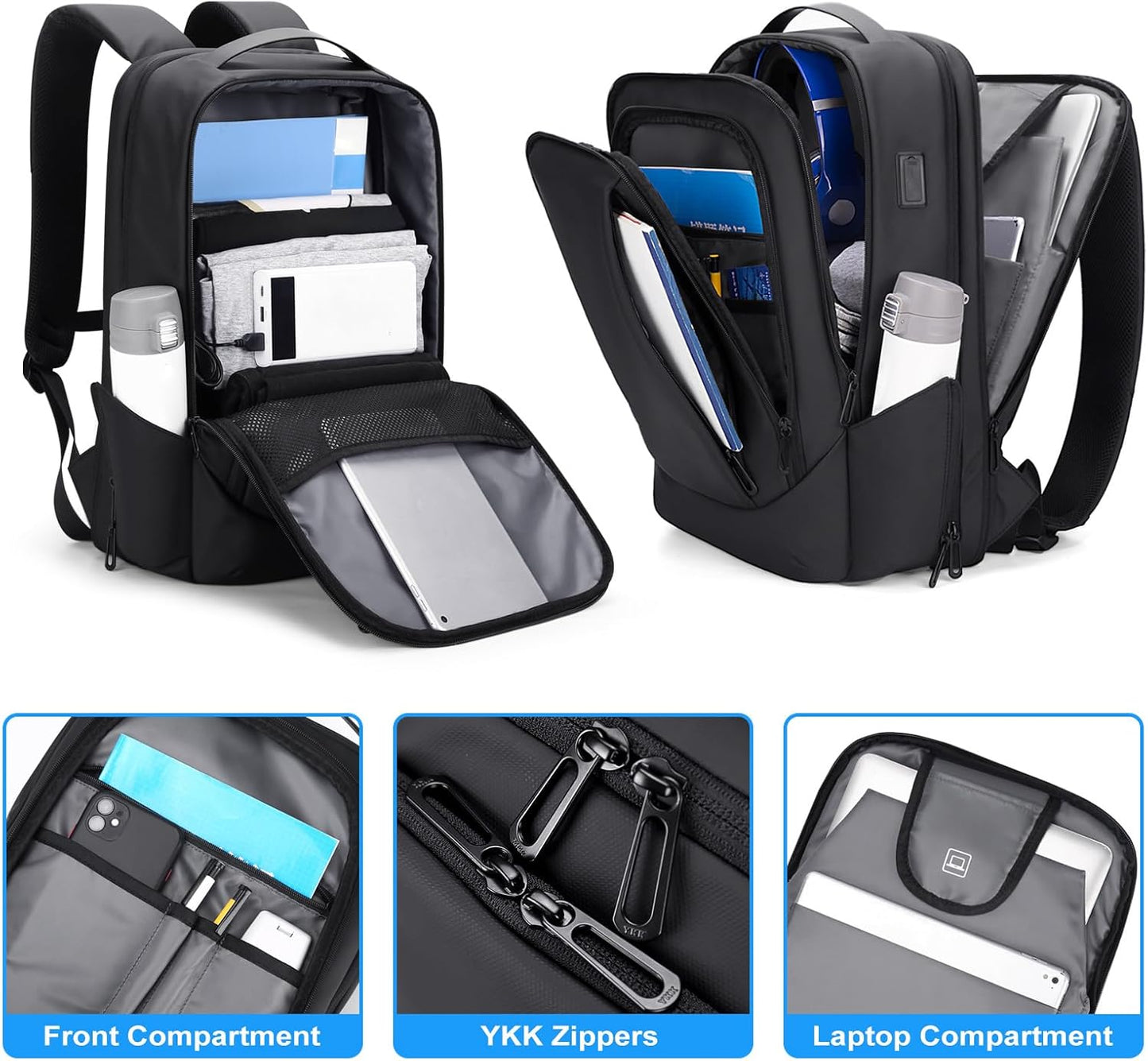 FENRUIEN Business Travel Backpack for Men, Expandable Water Resistant Computer Backpack with USB