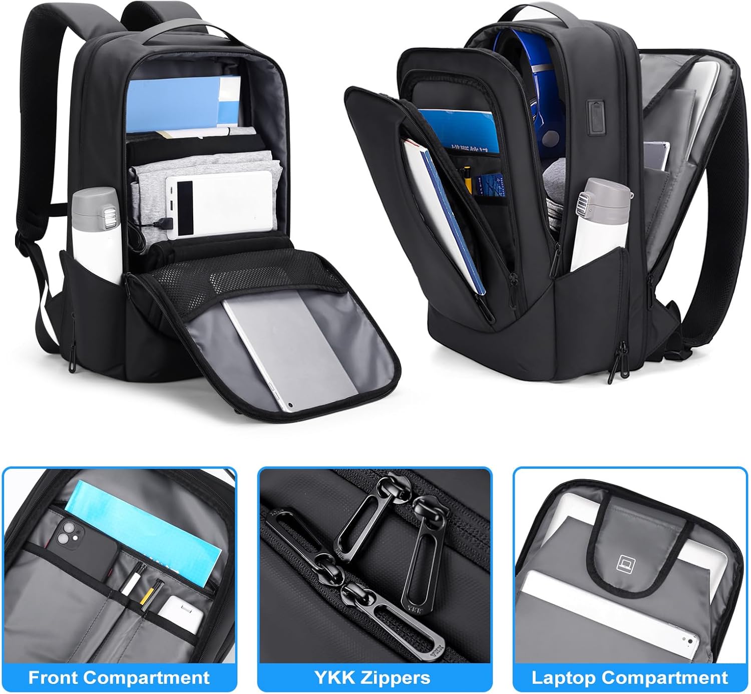 FENRUIEN Business Travel Backpack for Men, Expandable Water Resistant Computer Backpack with USB
