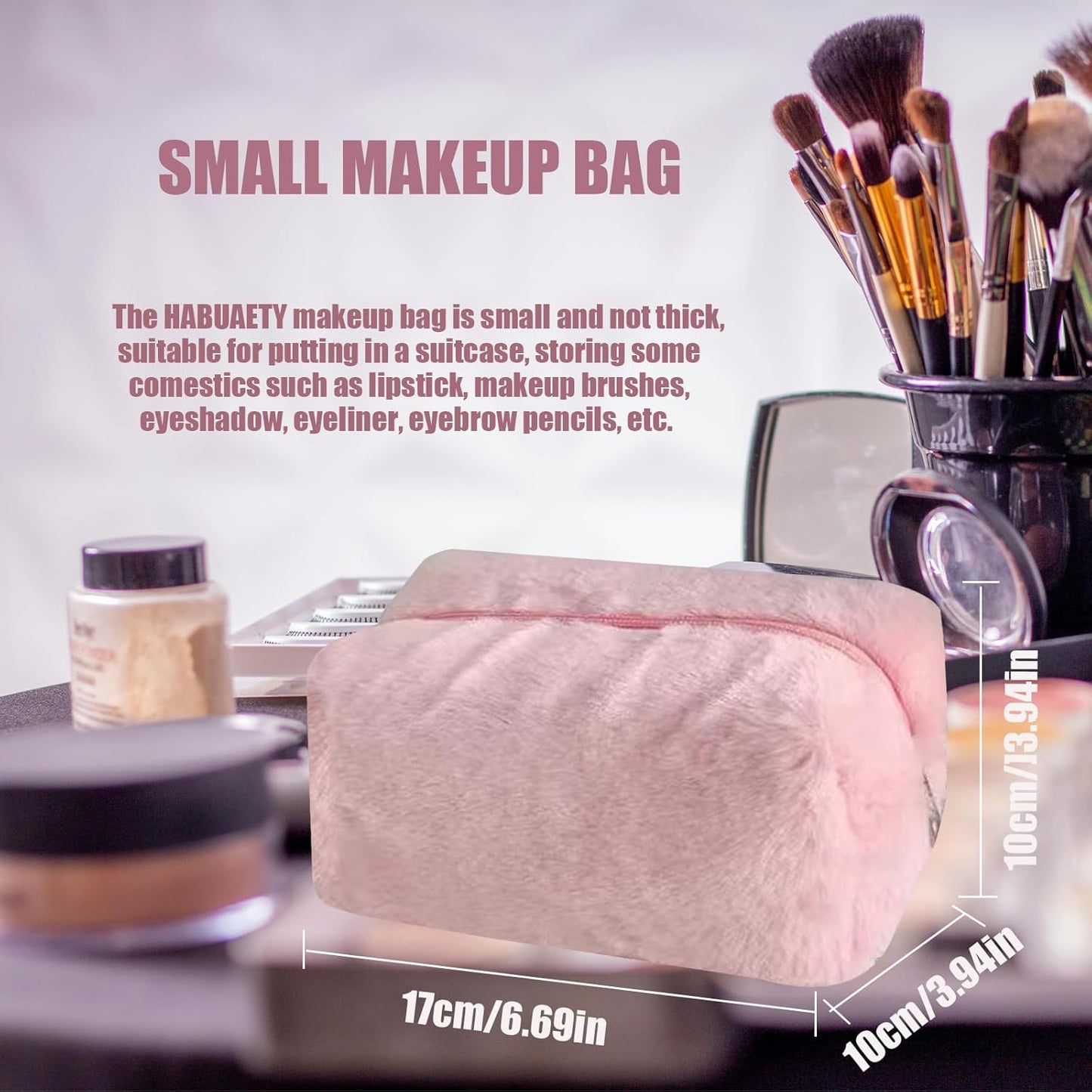 Makeup Bag Small Cosmetic Bags for Purse Women Girls Plush Simple Make Up Pouch