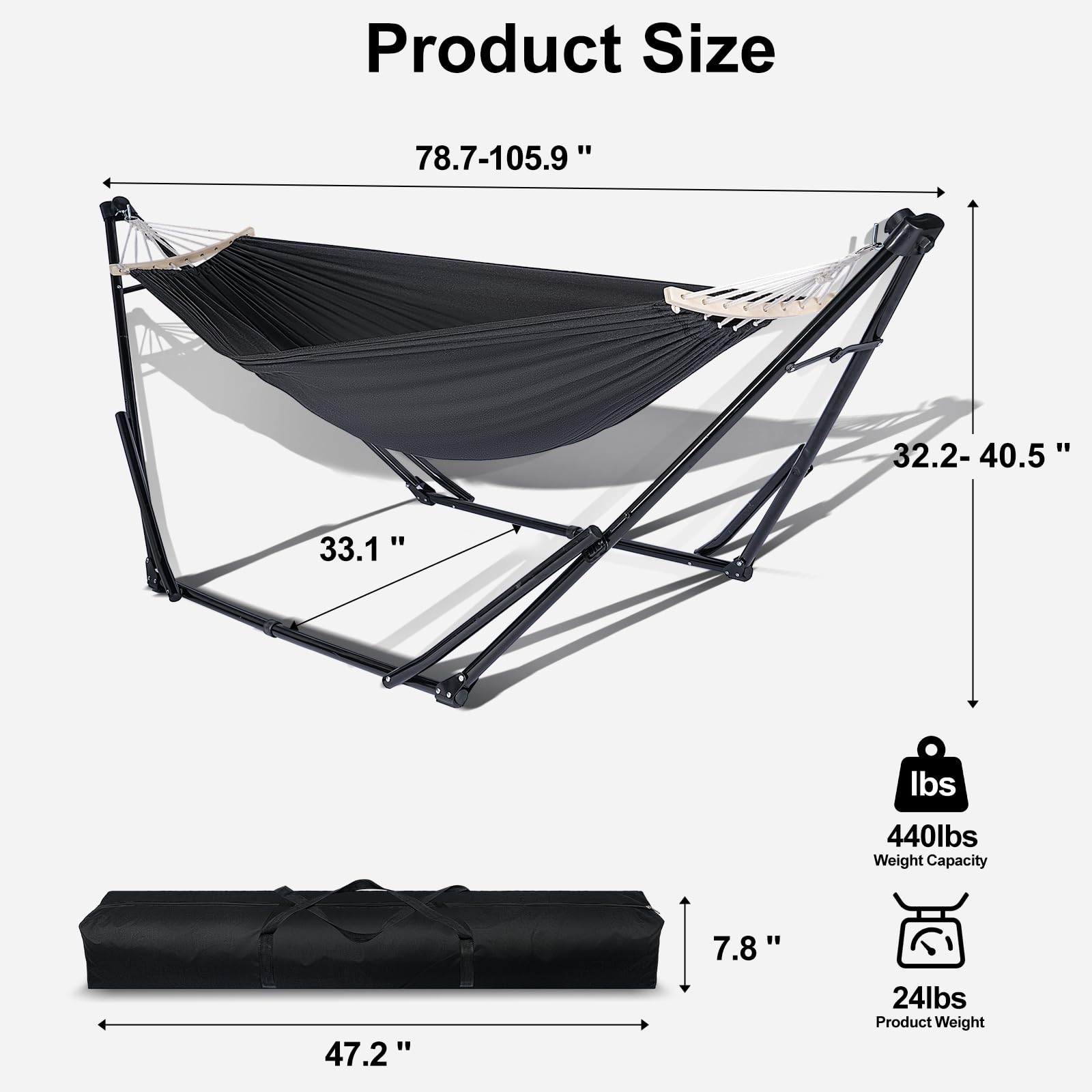 2-in-1 Hammock Chair with Stand, Portable Hammock, Black