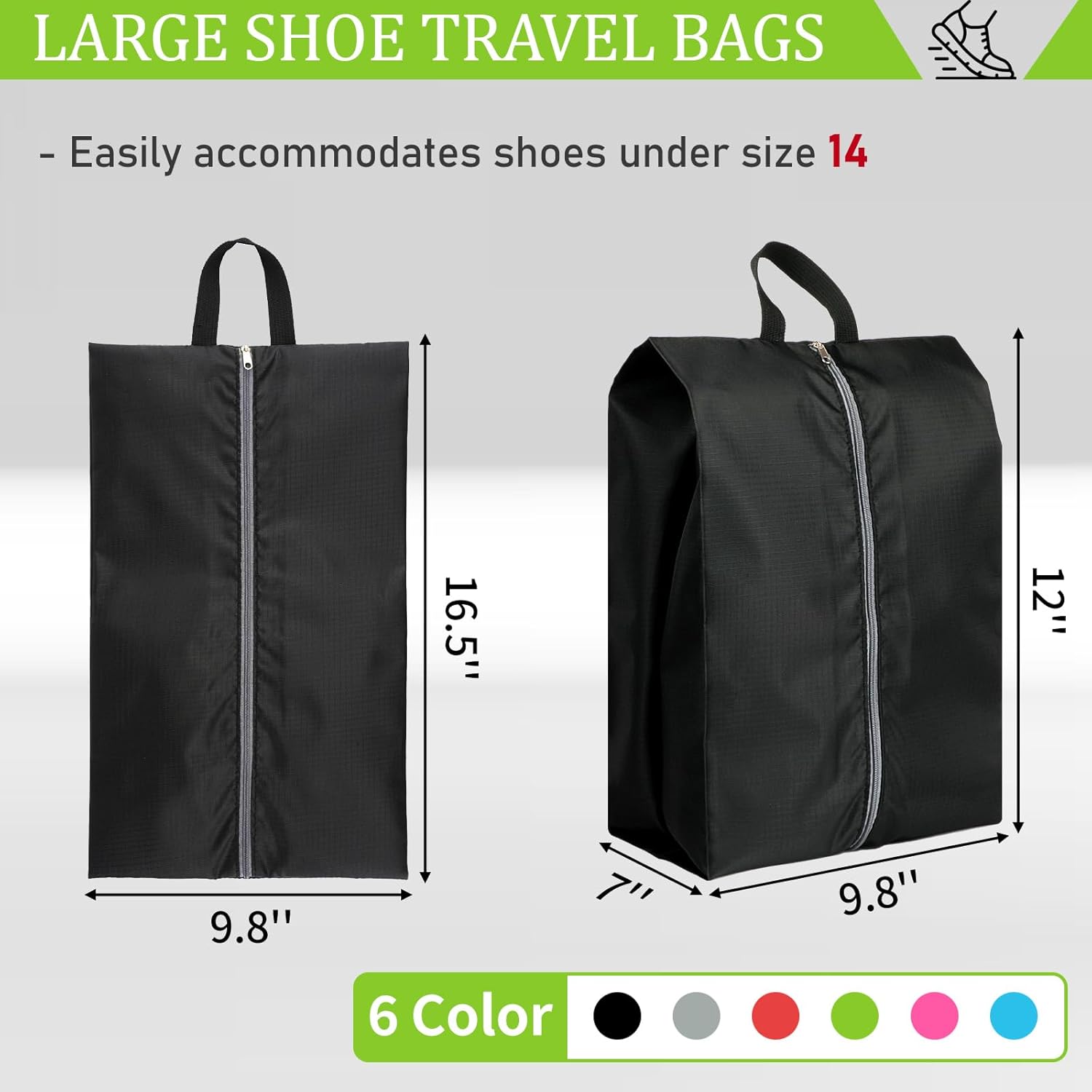 Shoe Bags for Packing, Set of 6 Large Colorful Waterproof Portable Shoe Bags with Zipper - Travel