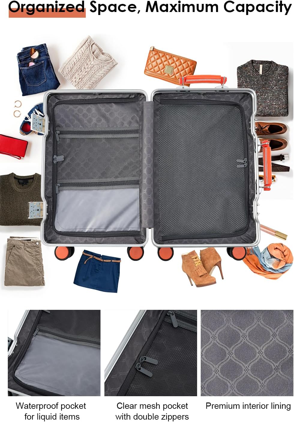 HotWay Carry On Luggage with Leather Handle, PC Zipperless Suitcase with Spinner Wheels and TSA