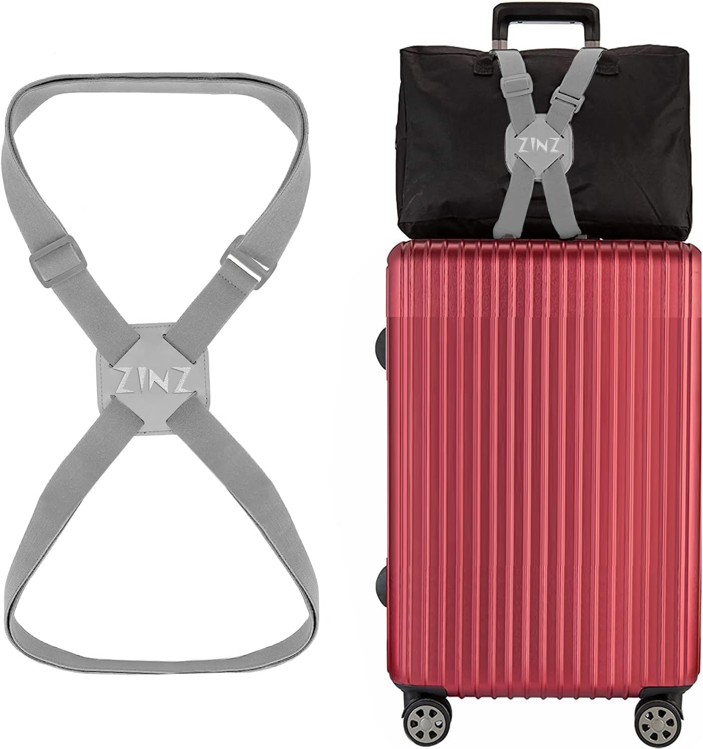 ZINZ Luggage Strap, High Elastic Suitcase Belt Adjustable Bag Bungees for Easier Travel，Gray