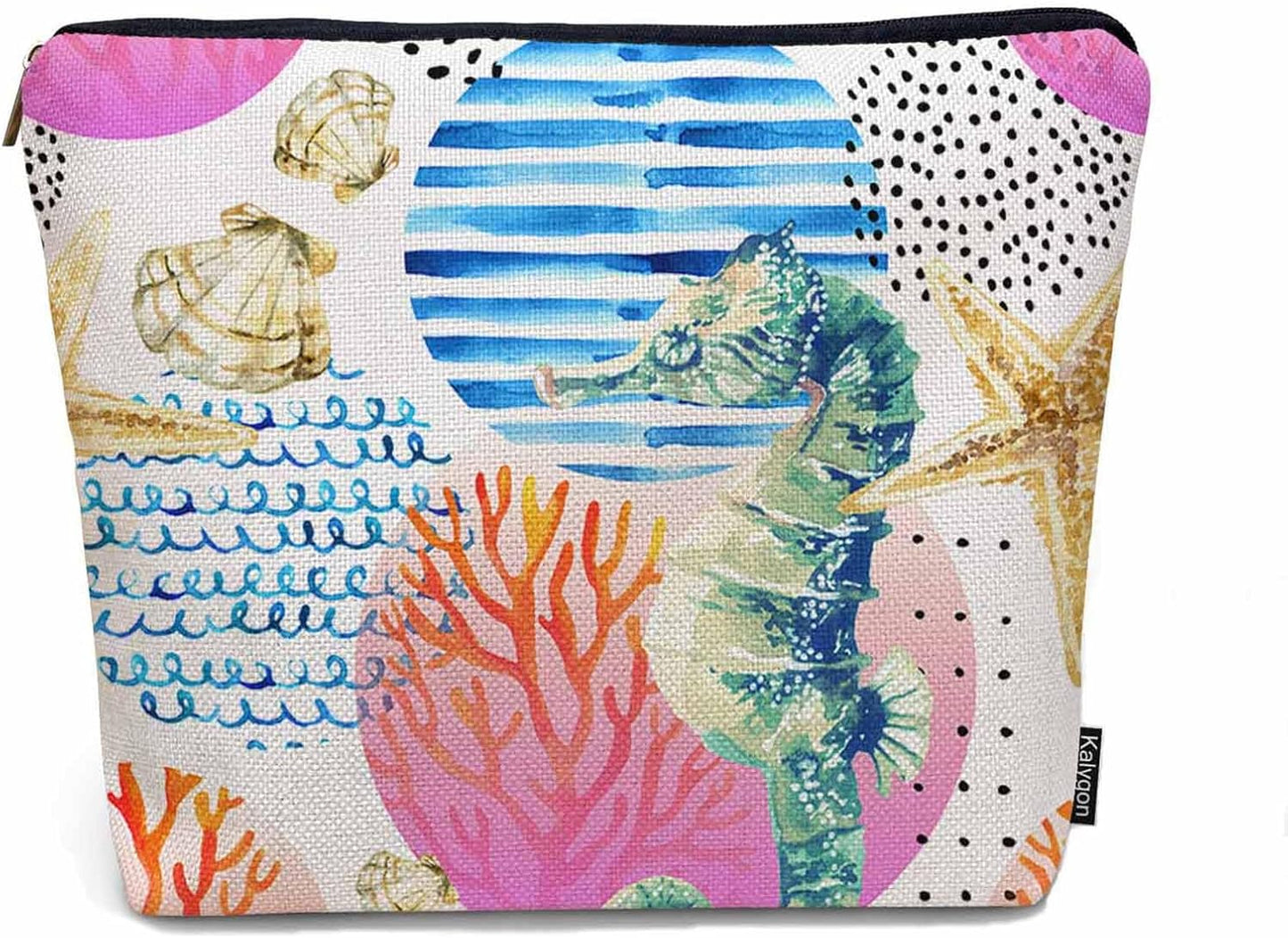 Makeup Bag Seahorse Makeup Bags For Purse Pouch, Sea Animal Coral Reef Seashell Seahorses Travel Toiletry Bag Cosmetic Bag Makeup Bags Flax Makeup Organizer Bag Pencil Pouch For Man Woman