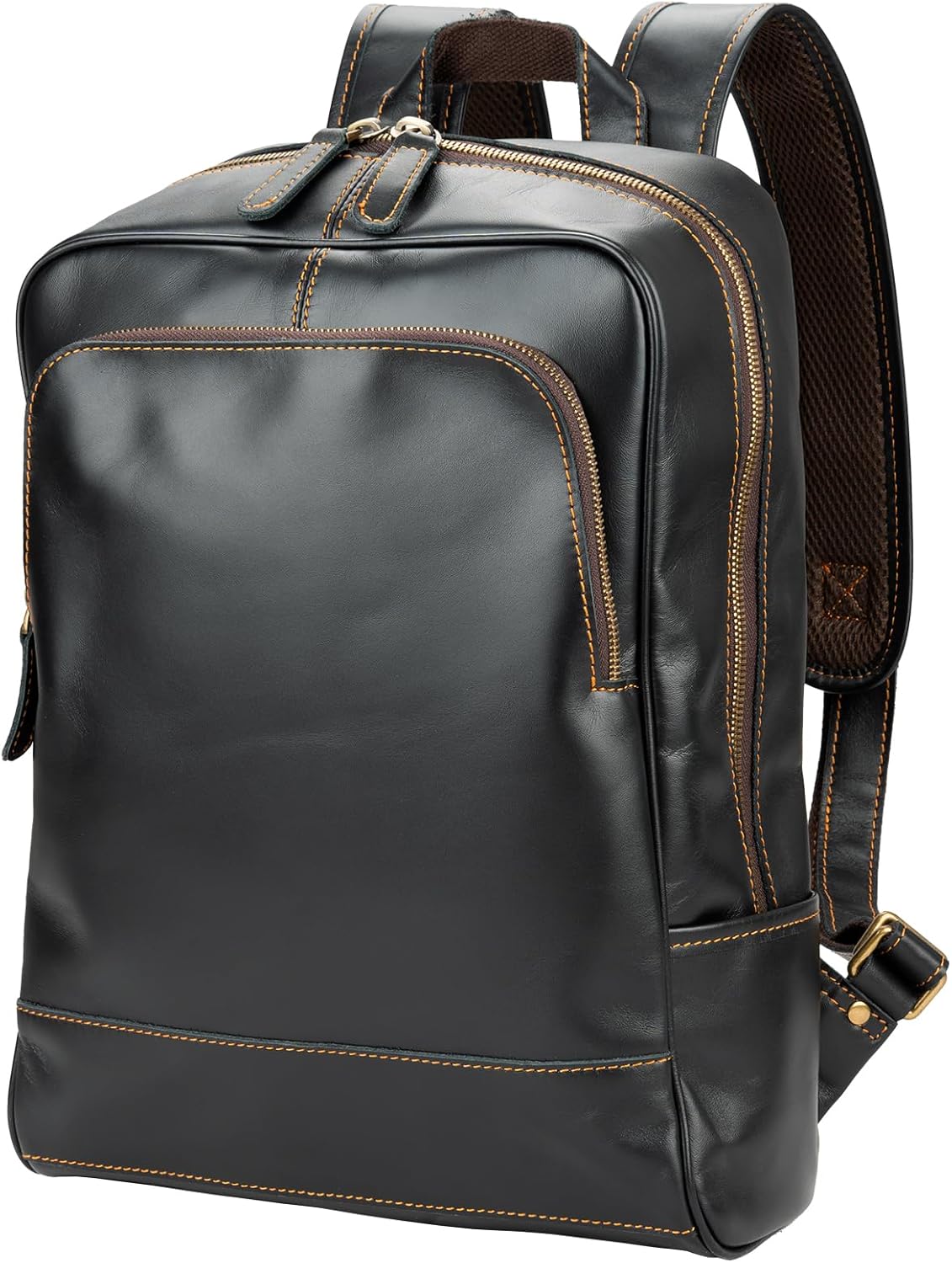 Leather Backpack for Men 15.6" Laptop Backpack 100% Madagascar top-Grain Leather Backpack Black