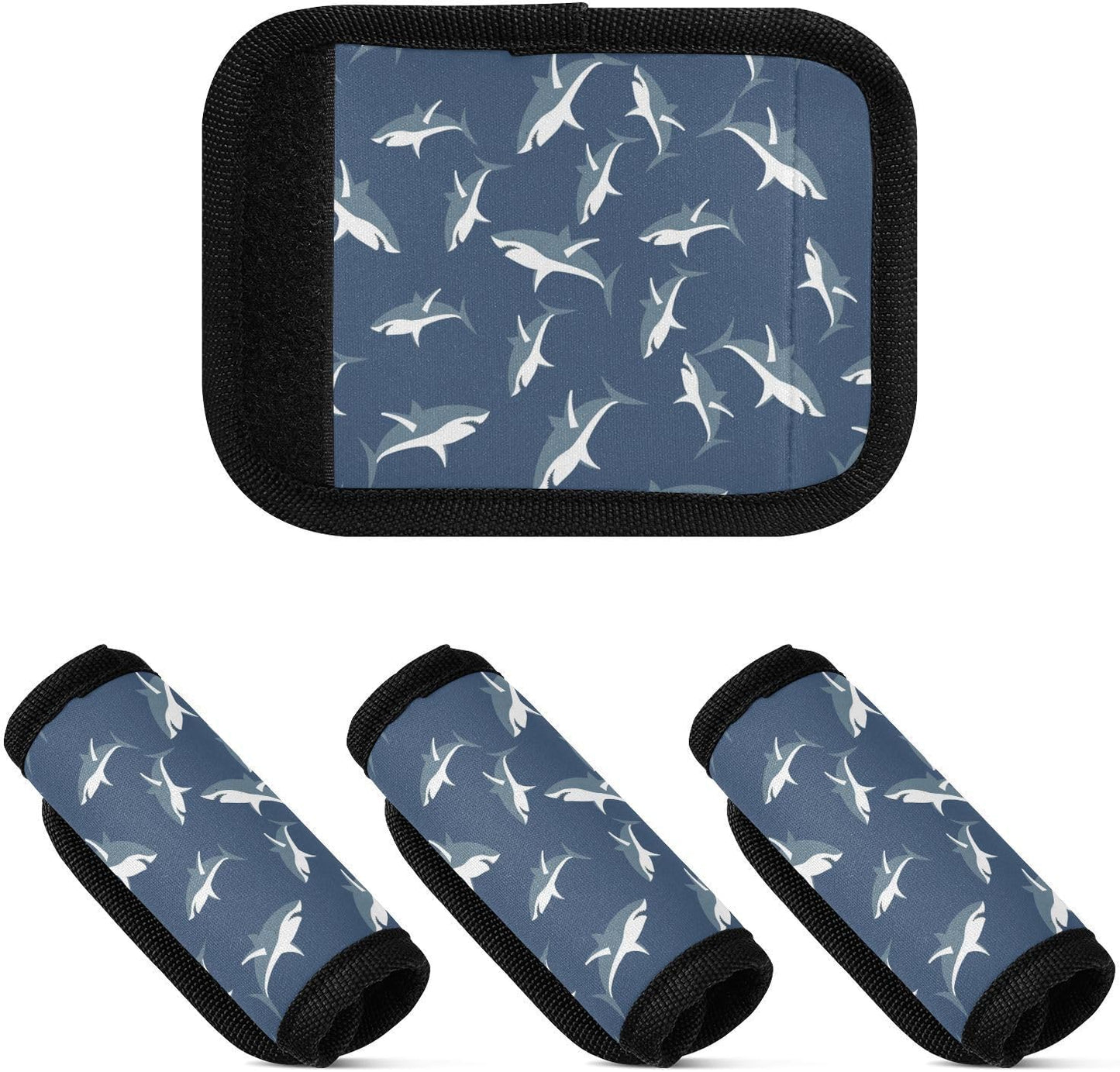 Sharks Pattern 2 Pack Luggage Handle Wrap for Suitcase Luggage Identifier Travel Tags Handle Protection Sleeve Cover