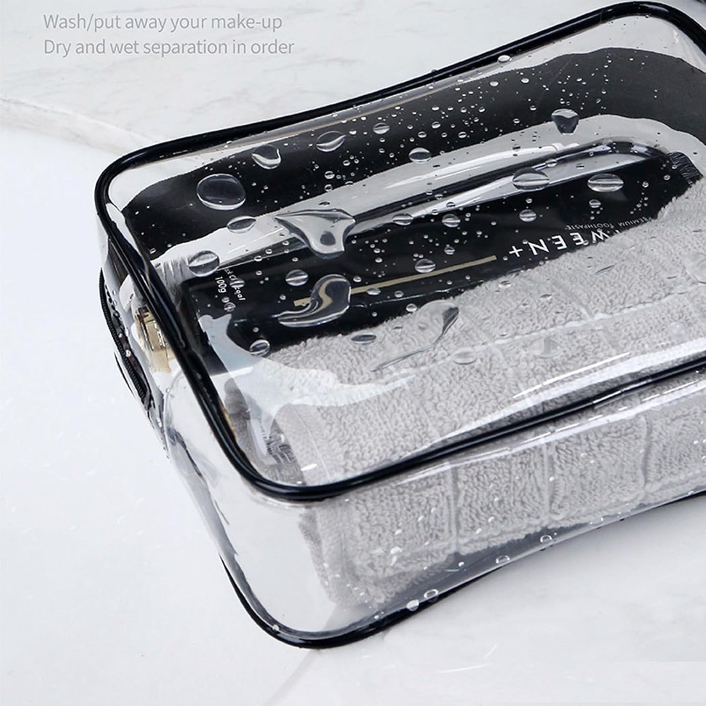 20 Packs Clear Cosmetics Bags for Women Men Waterproof Toiletry Bags PVC Makeup Bags Organizer Case with Zipper for Travel Bathroom (Black&White)