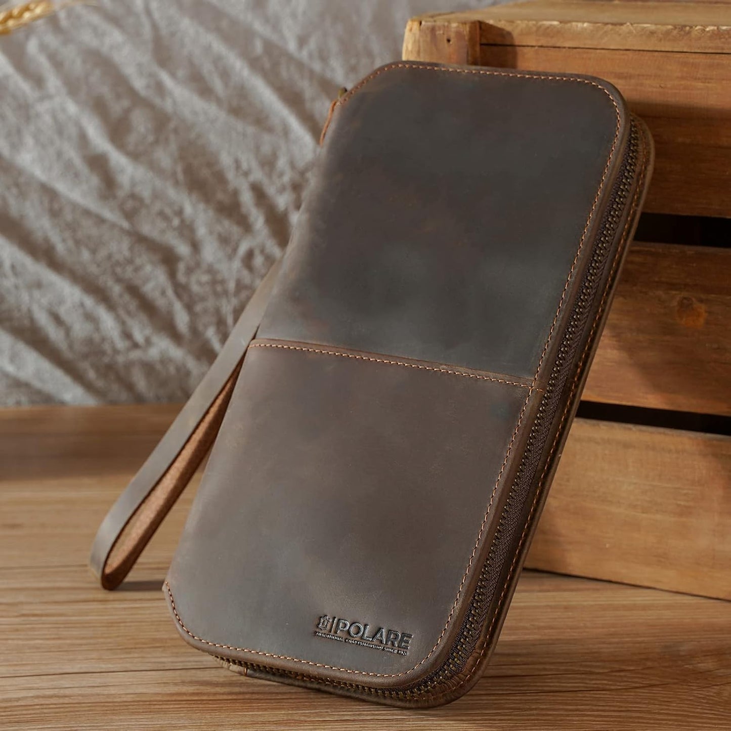 Polare Full Grain Leather Family Passport Holder Travel Wallet and Documents Organizer RFID Blocking Case Fits 6 Passports
