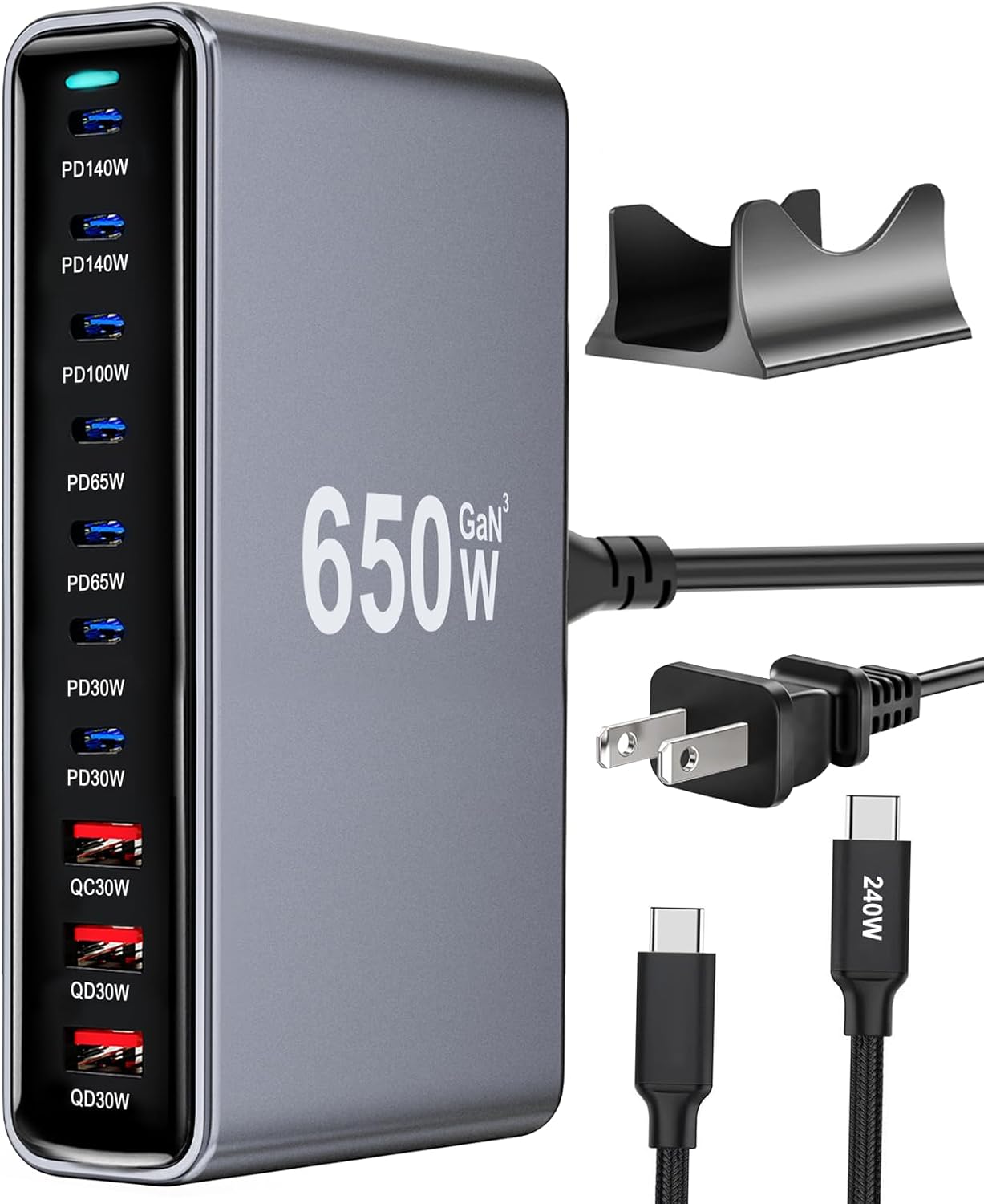 650W USB C Fast Charger Block, 8 Port USB Charging Station, GaN Ⅲ Pro Double 140W PD PPS Port Fast Charging Station for Multiple Devices,Laptop Wall Charger Compatible with iPhone 17/iPad/MacBook etc