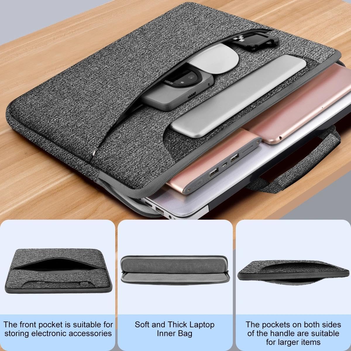 Hseok Laptop Shoulder Bag 15.6-16 inch Case, Durable Shockproof Protective Computer Carrying Briefcase with Multi-Pockets and Strap Compatible with Most 15 15.6 16 inch Notebooks,Dark gray