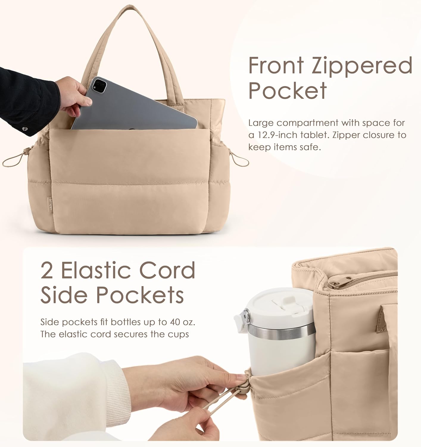 Tote Bag for Women Puffy Work Bags for Women with Zipper Lightweight Quilted Puffer Tote Bag for Travel, Teacher, Nurse