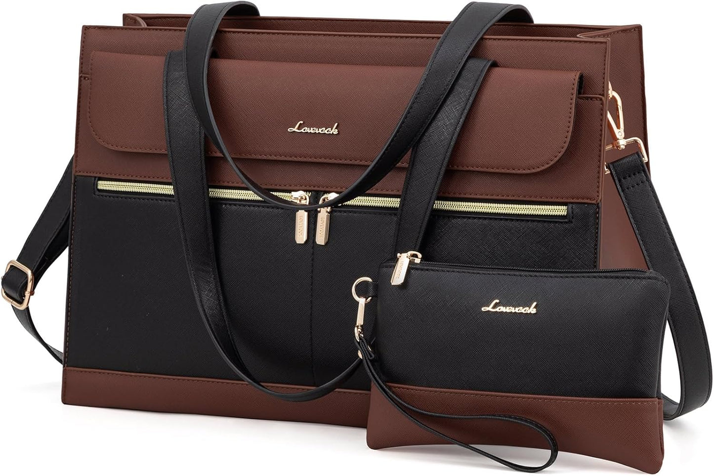 LOVEVOOK Laptop Bag for Women, Black- Brown